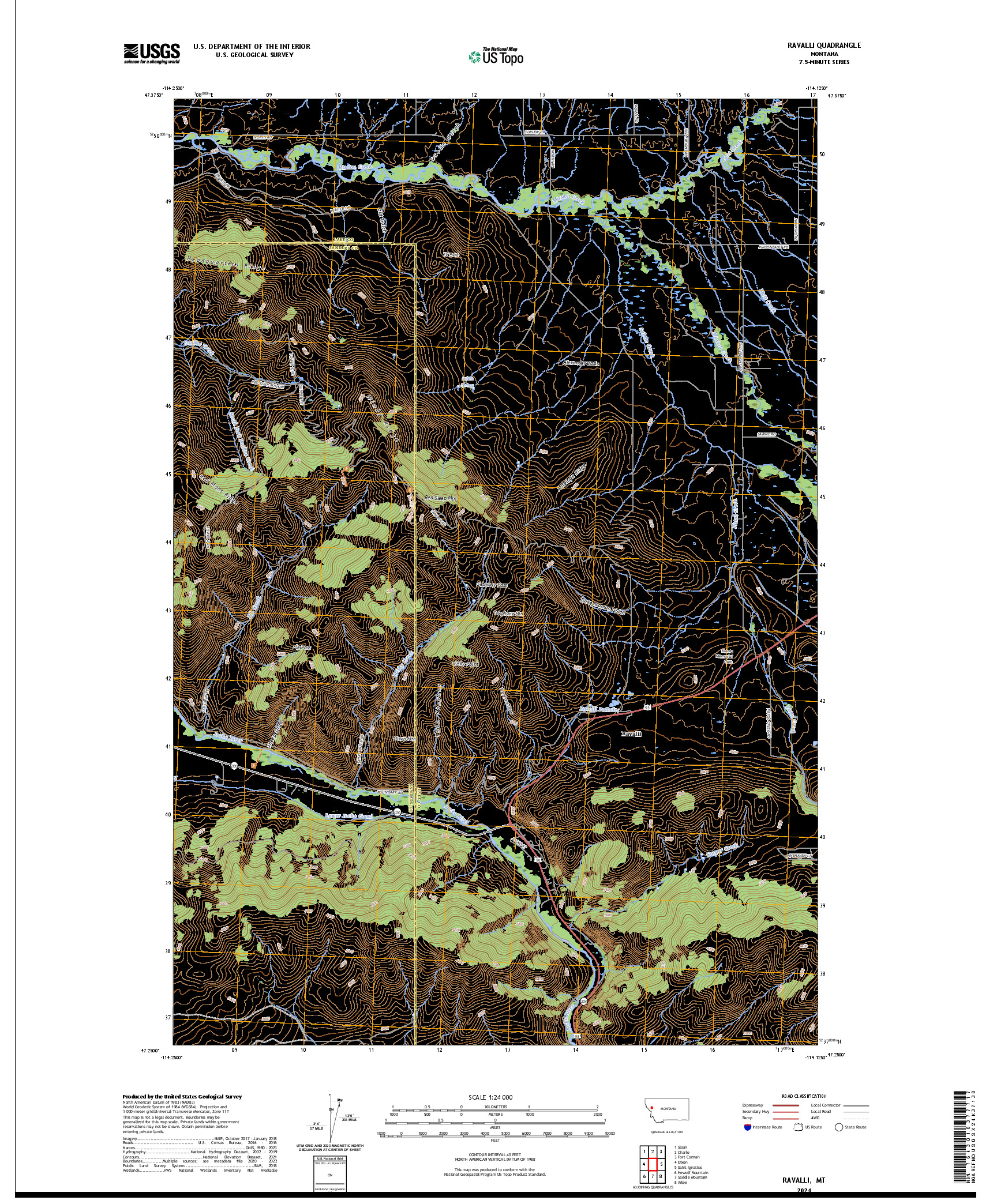 US TOPO 7.5-MINUTE MAP FOR RAVALLI, MT