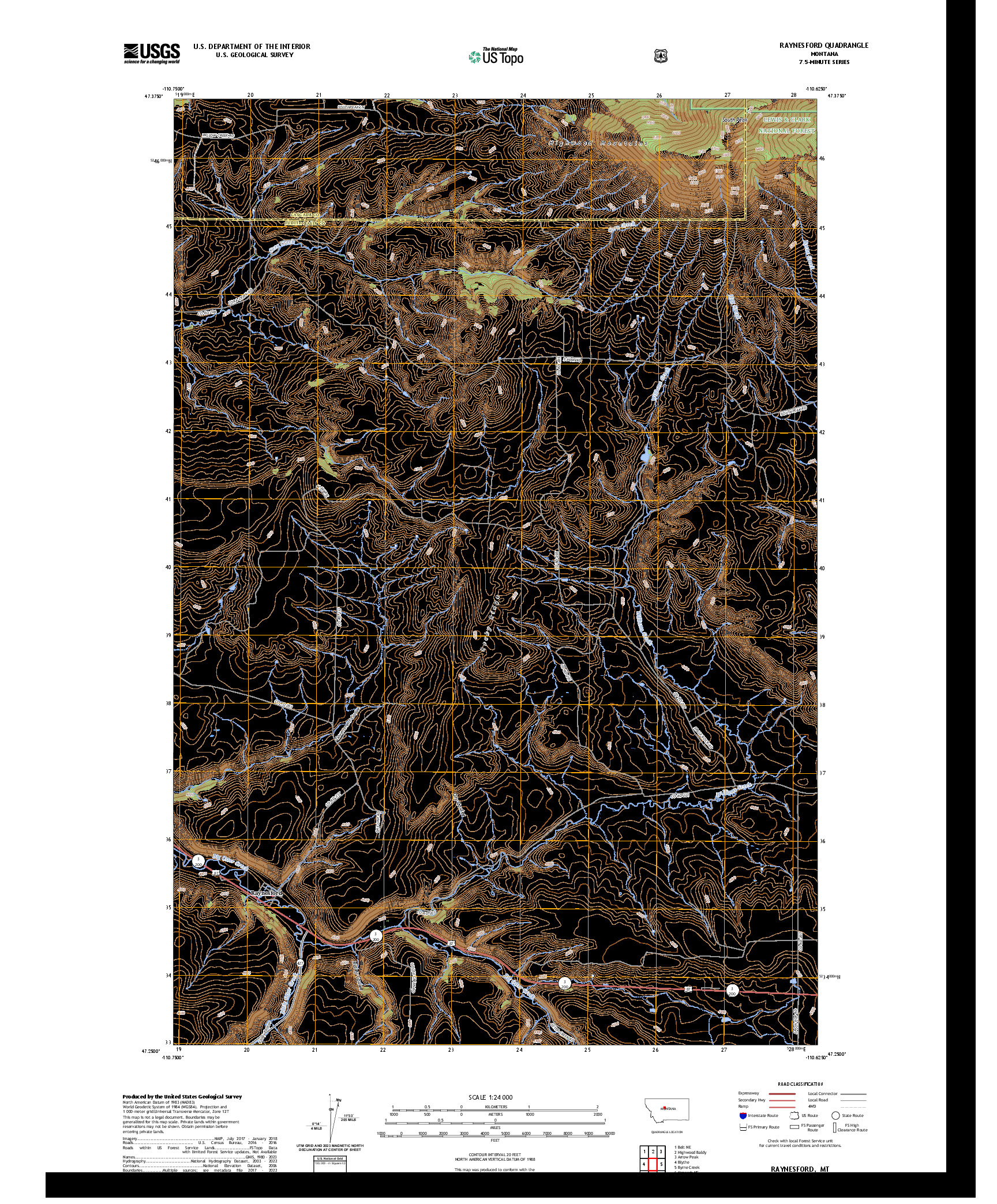 US TOPO 7.5-MINUTE MAP FOR RAYNESFORD, MT