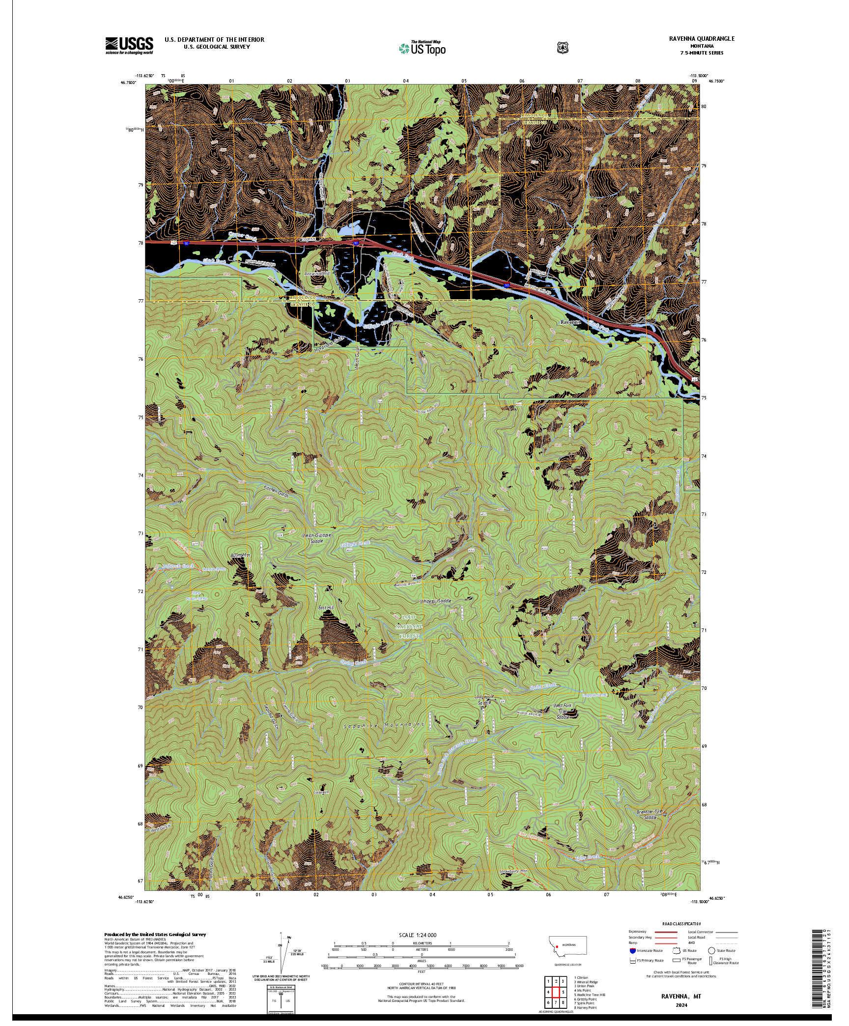 US TOPO 7.5-MINUTE MAP FOR RAVENNA, MT