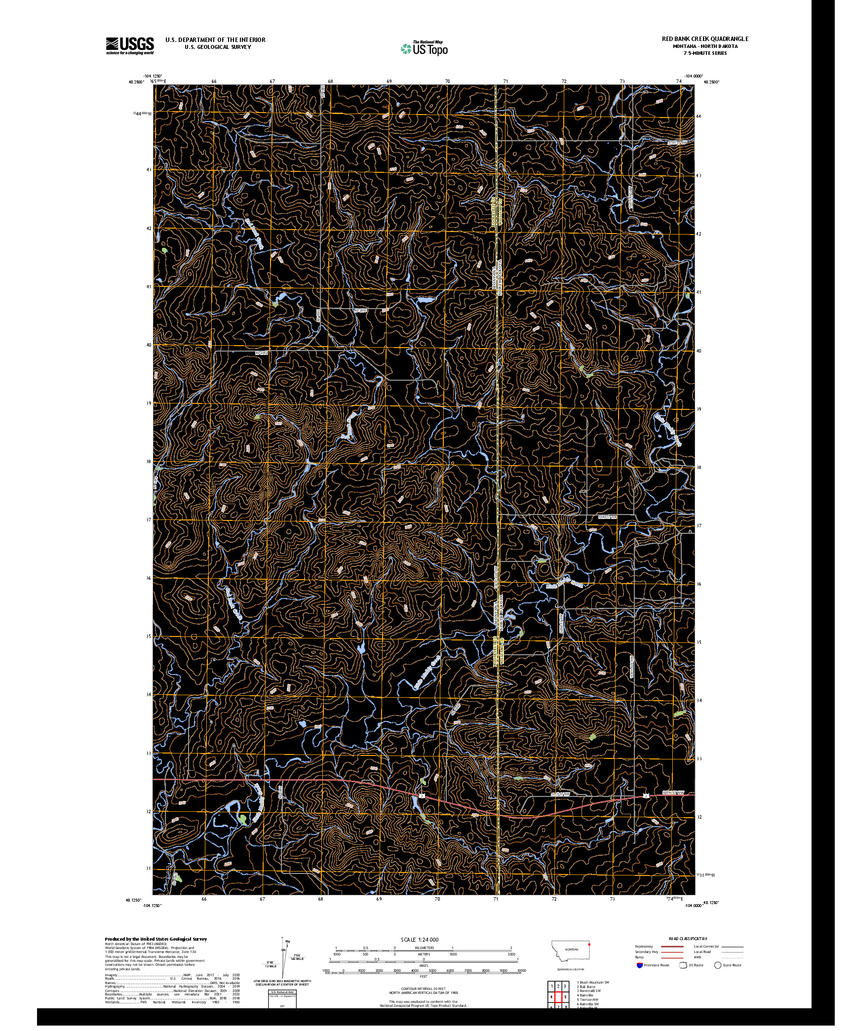 US TOPO 7.5-MINUTE MAP FOR RED BANK CREEK, MT,ND