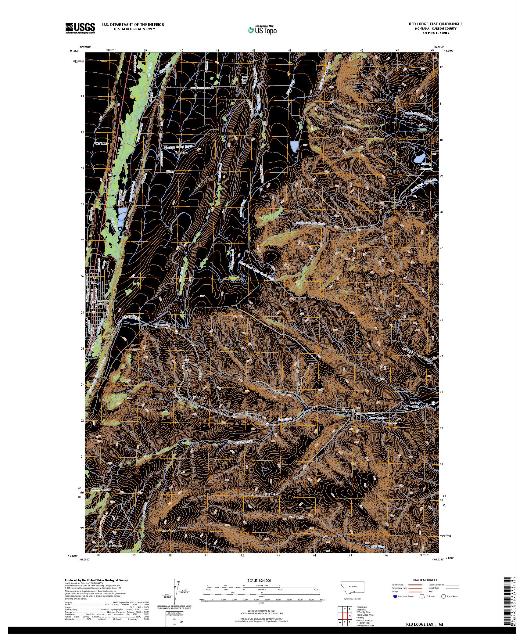 US TOPO 7.5-MINUTE MAP FOR RED LODGE EAST, MT