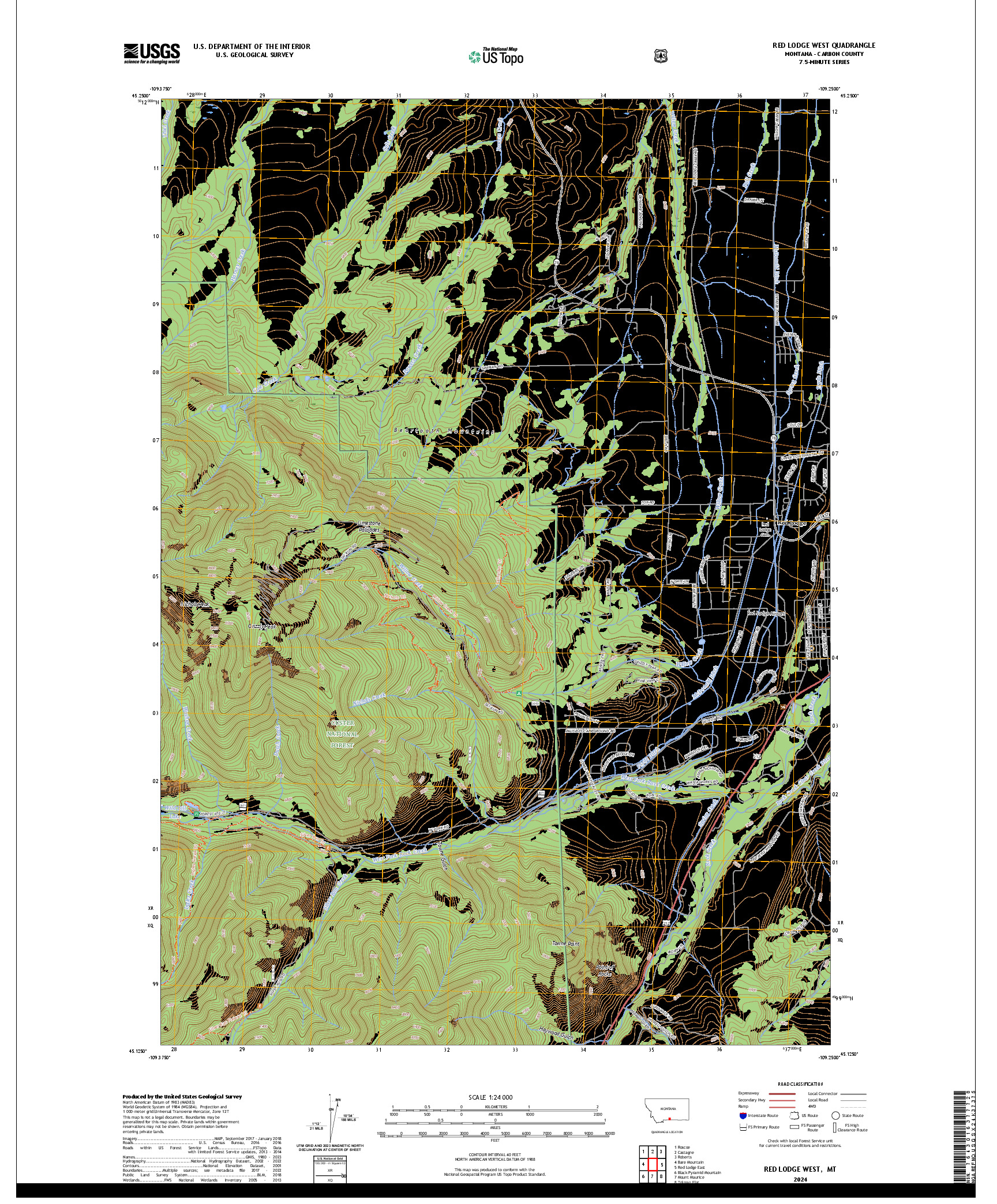 US TOPO 7.5-MINUTE MAP FOR RED LODGE WEST, MT