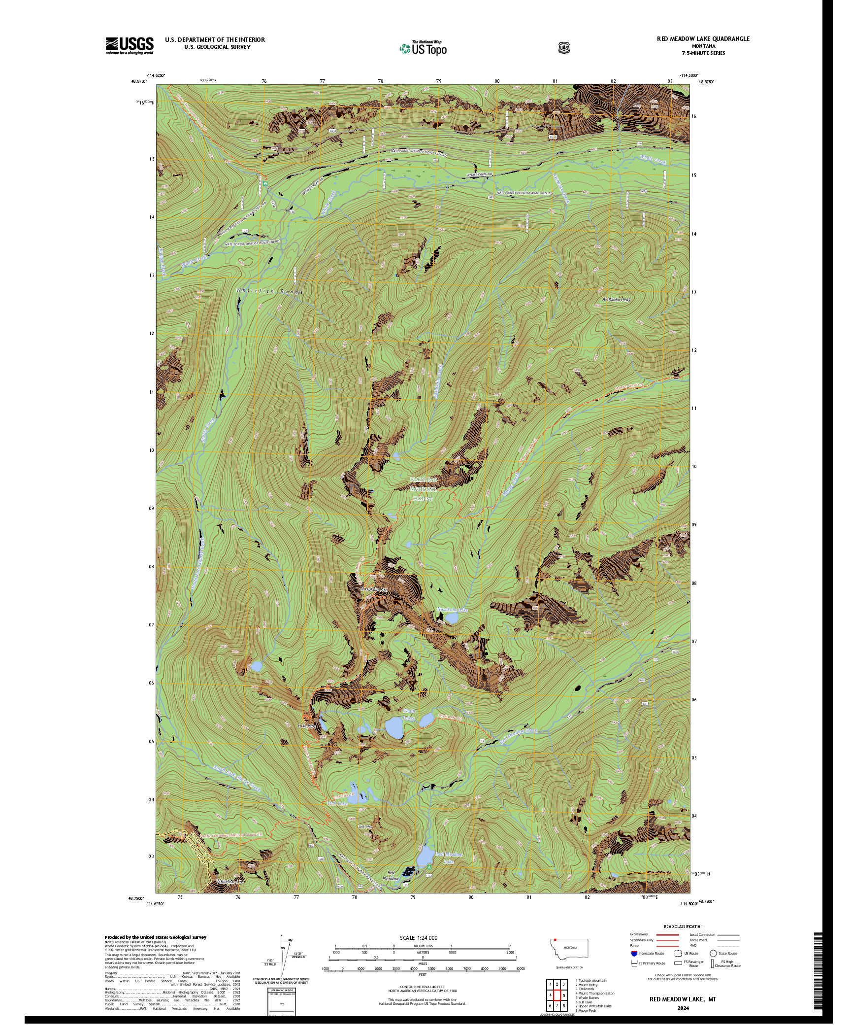 US TOPO 7.5-MINUTE MAP FOR RED MEADOW LAKE, MT