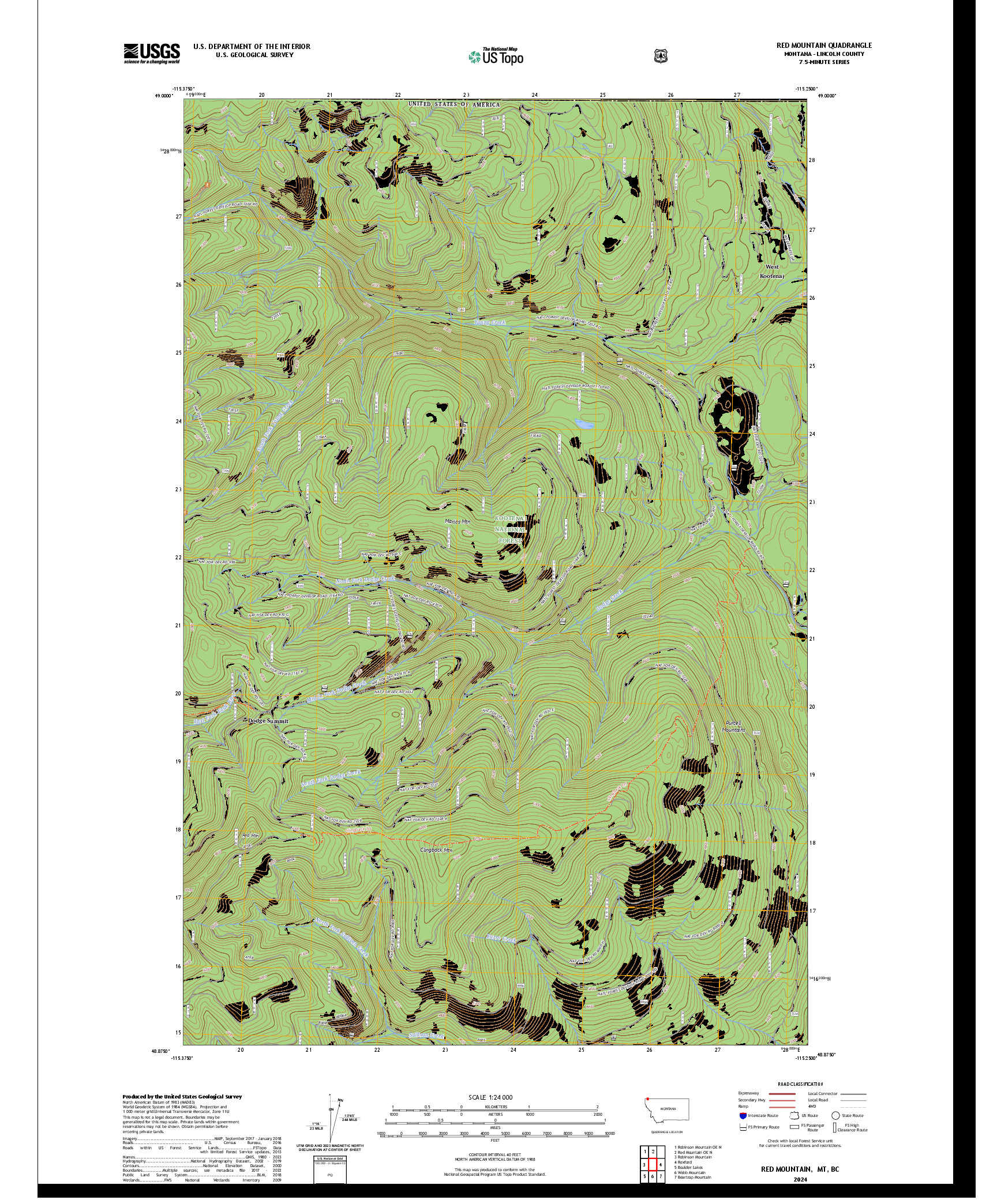 US TOPO 7.5-MINUTE MAP FOR RED MOUNTAIN, MT,BC