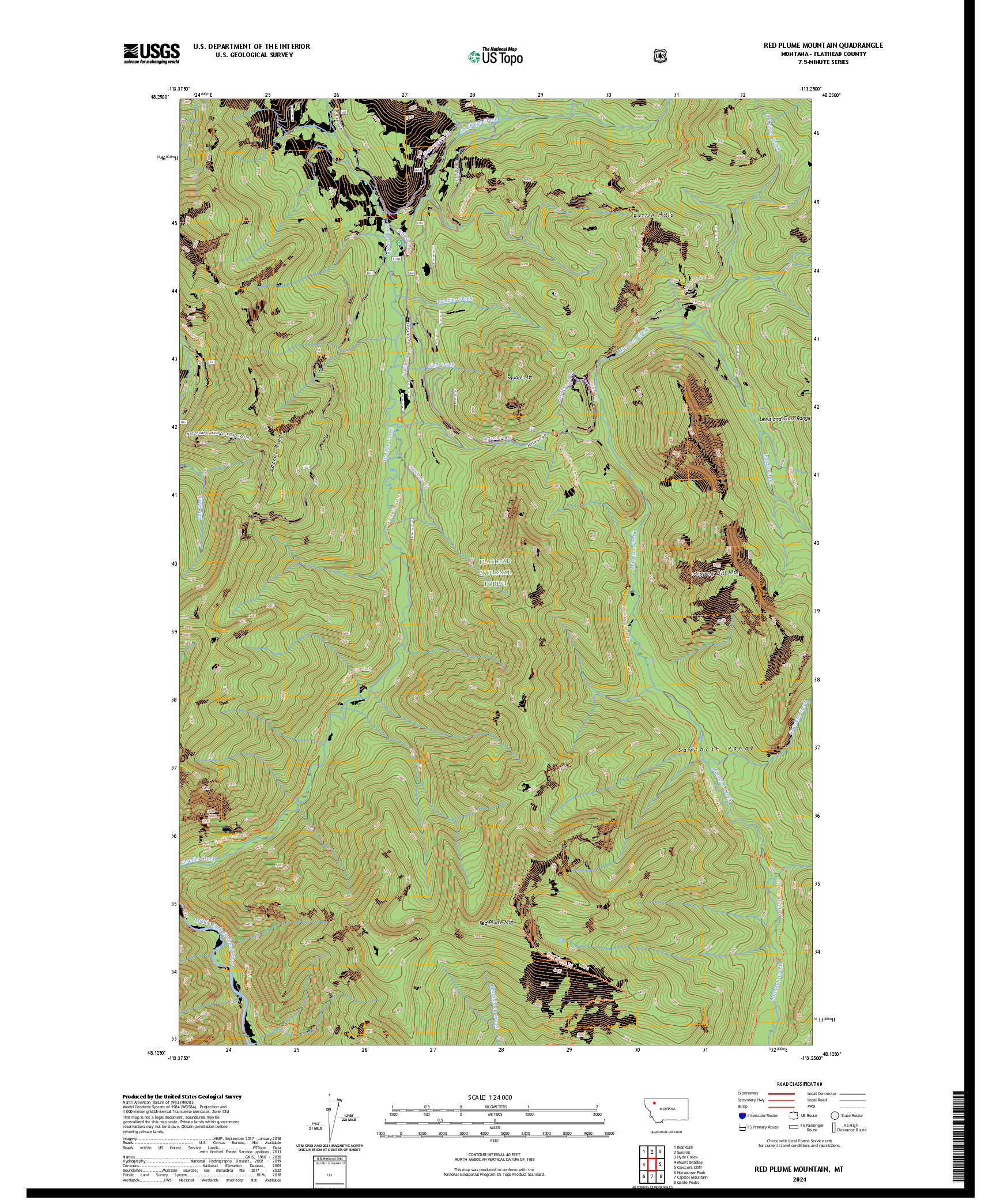 US TOPO 7.5-MINUTE MAP FOR RED PLUME MOUNTAIN, MT