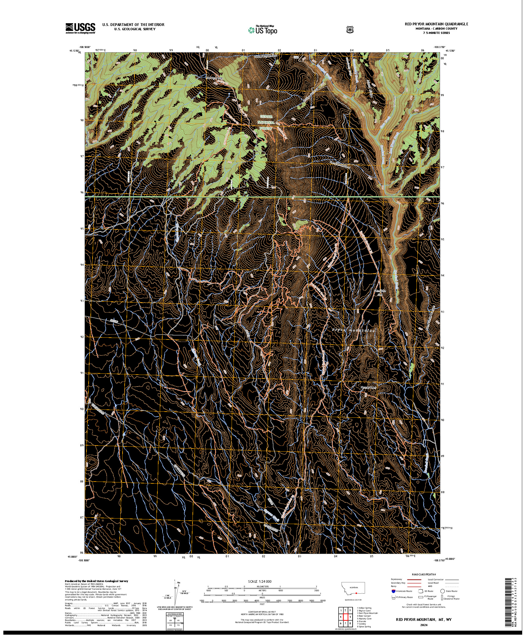 US TOPO 7.5-MINUTE MAP FOR RED PRYOR MOUNTAIN, MT,WY