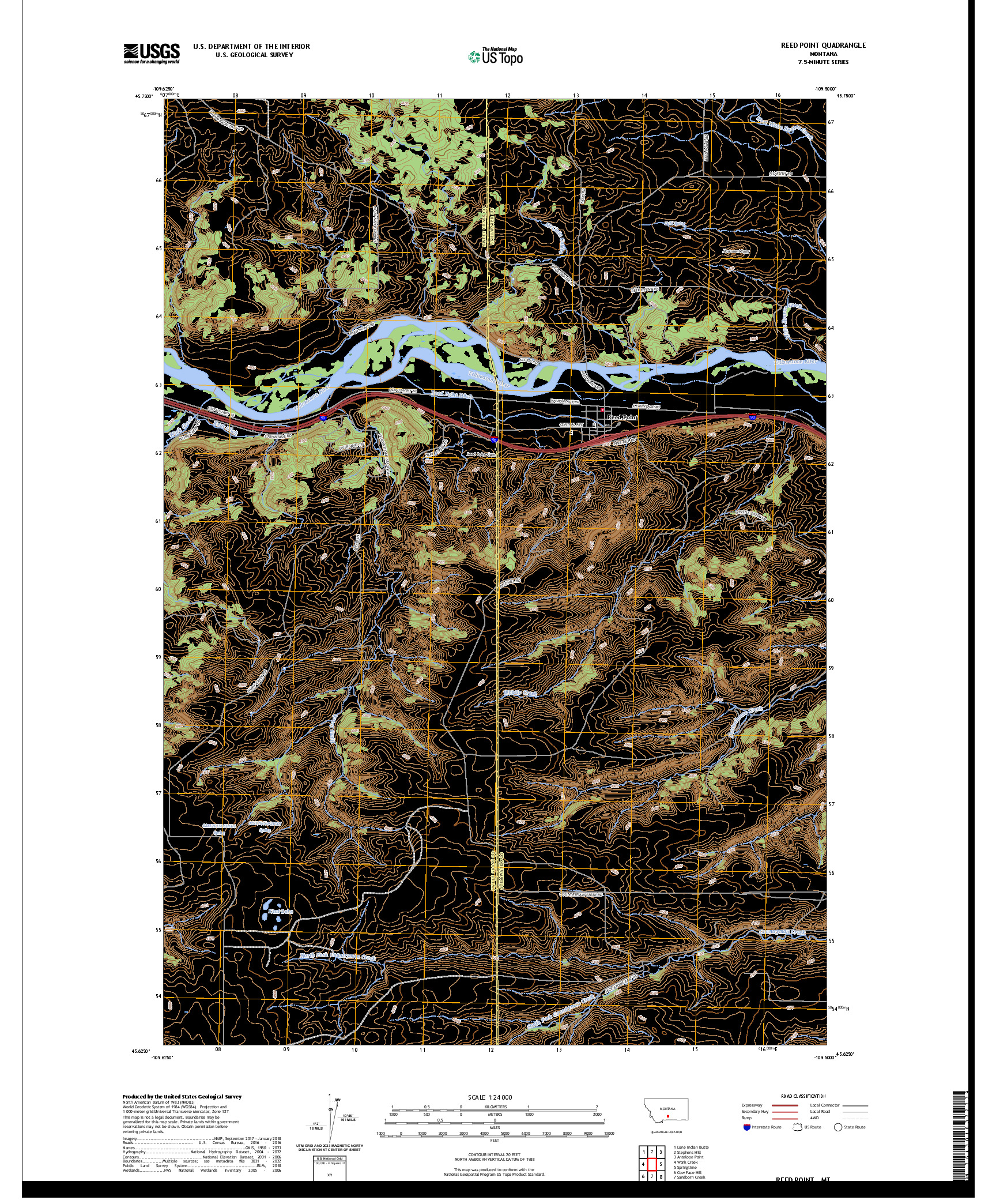 US TOPO 7.5-MINUTE MAP FOR REED POINT, MT