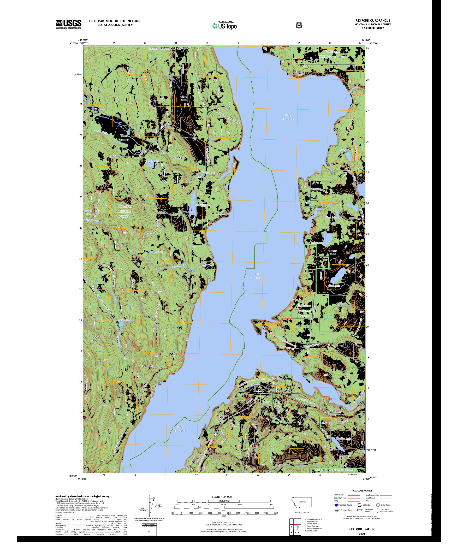 US TOPO 7.5-MINUTE MAP FOR REXFORD, MT,BC