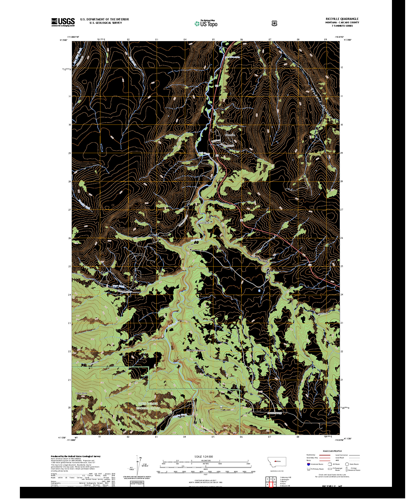 US TOPO 7.5-MINUTE MAP FOR RICEVILLE, MT