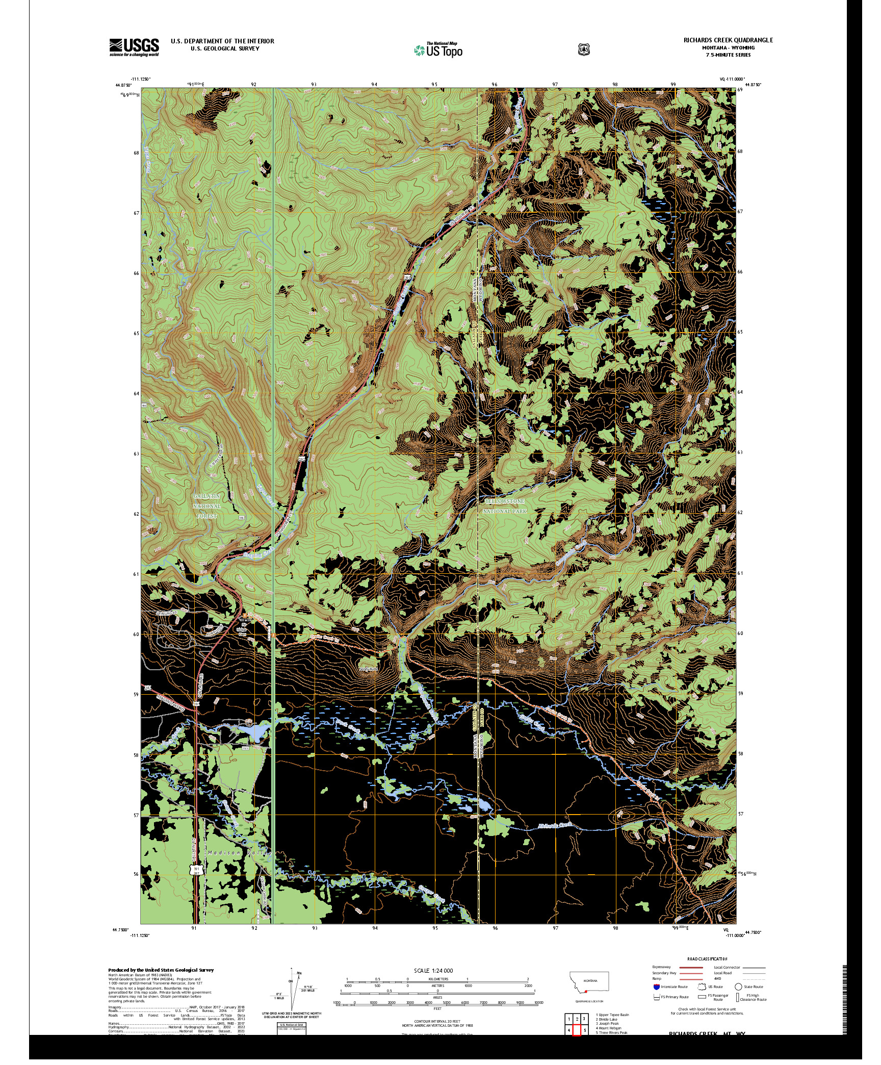 US TOPO 7.5-MINUTE MAP FOR RICHARDS CREEK, MT,WY