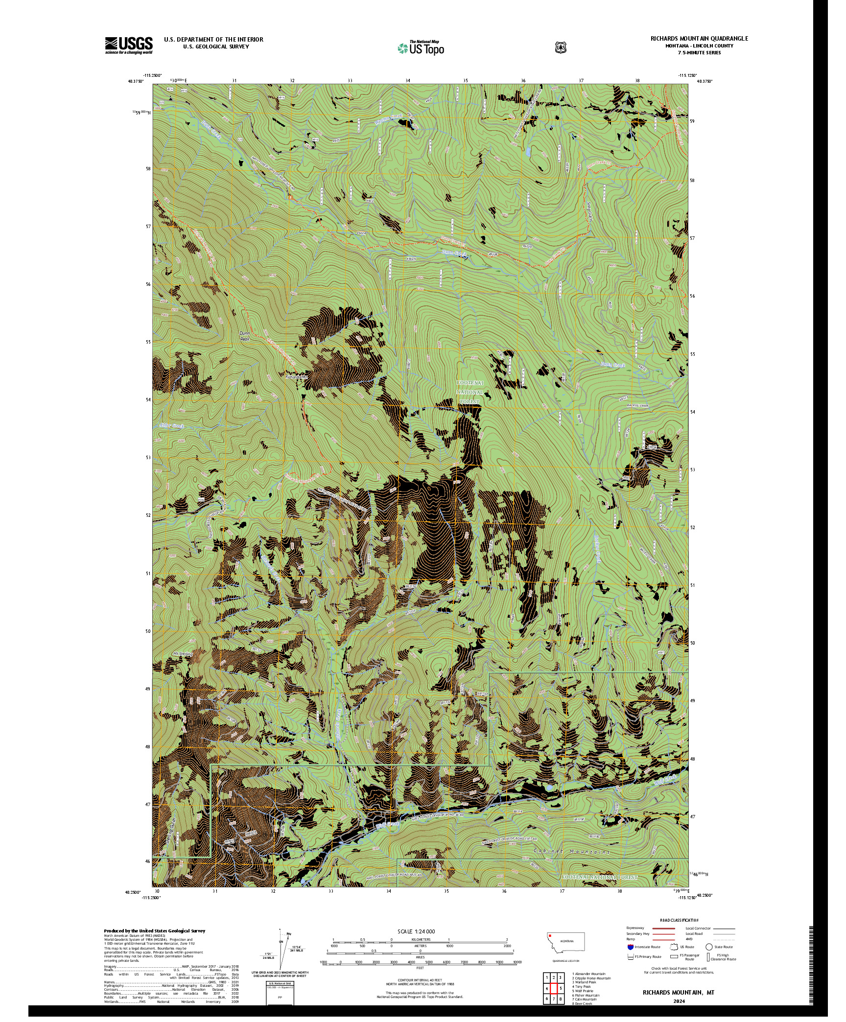 US TOPO 7.5-MINUTE MAP FOR RICHARDS MOUNTAIN, MT