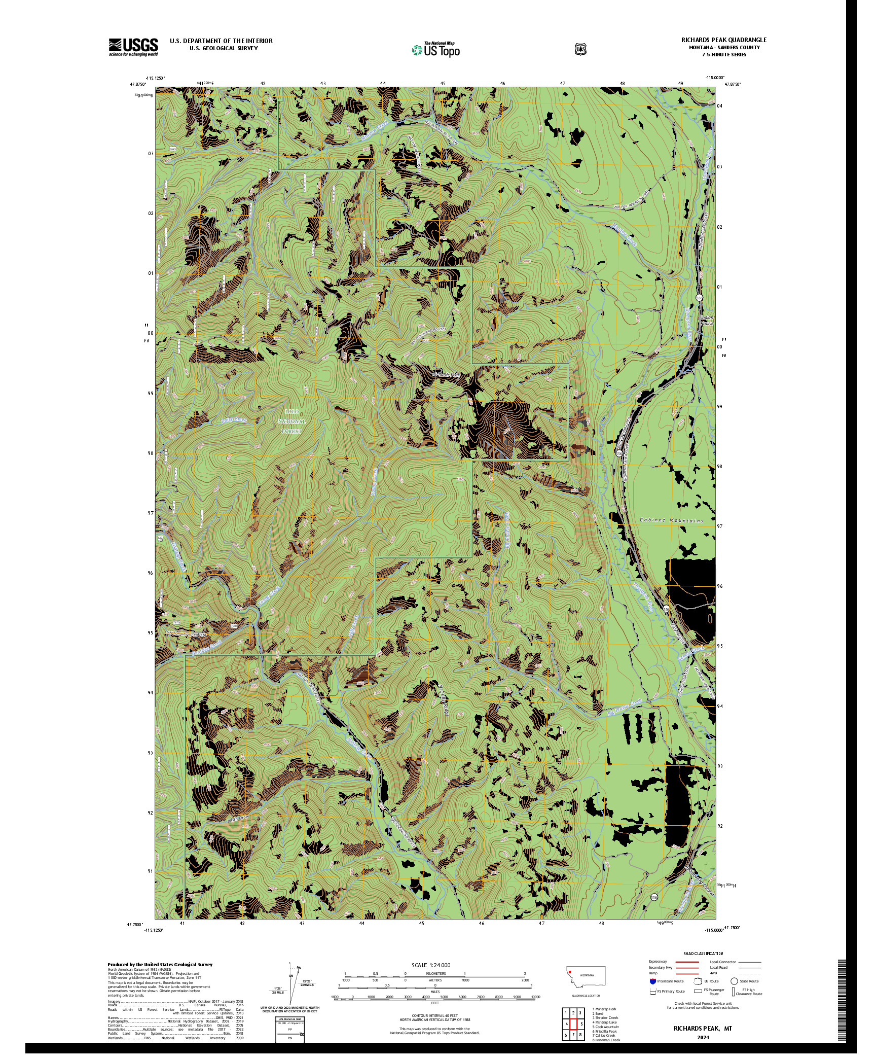US TOPO 7.5-MINUTE MAP FOR RICHARDS PEAK, MT