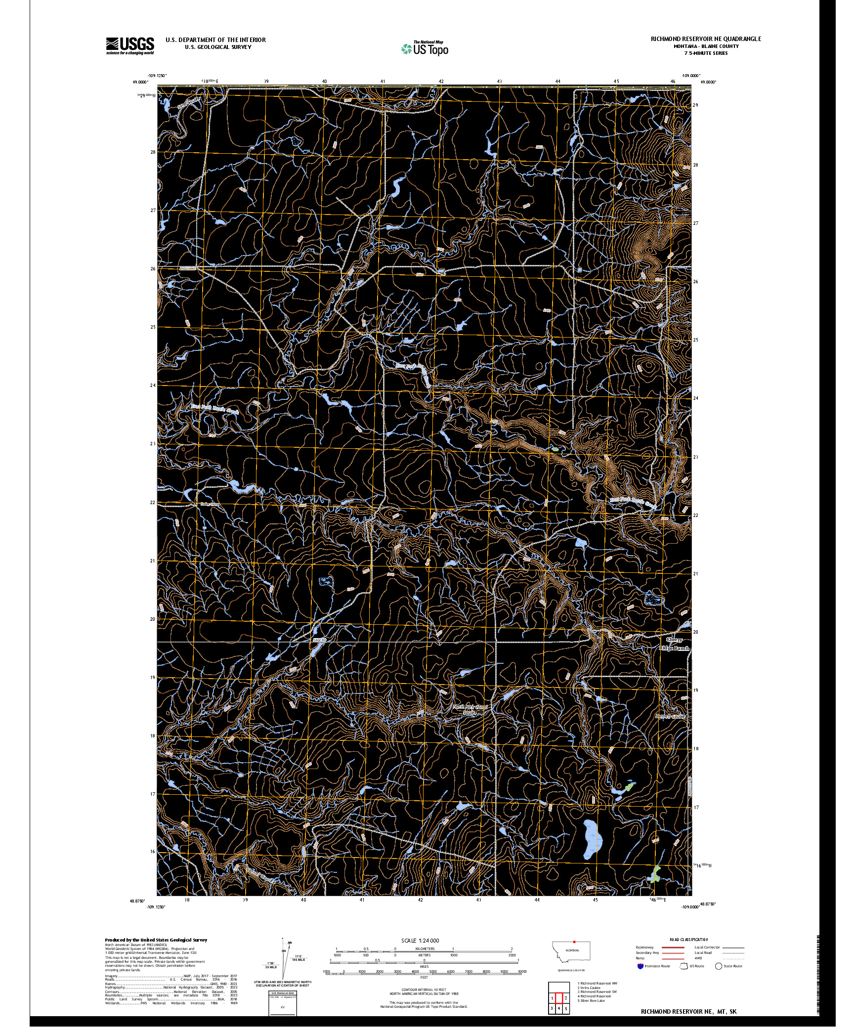 US TOPO 7.5-MINUTE MAP FOR RICHMOND RESERVOIR NE, MT,SK