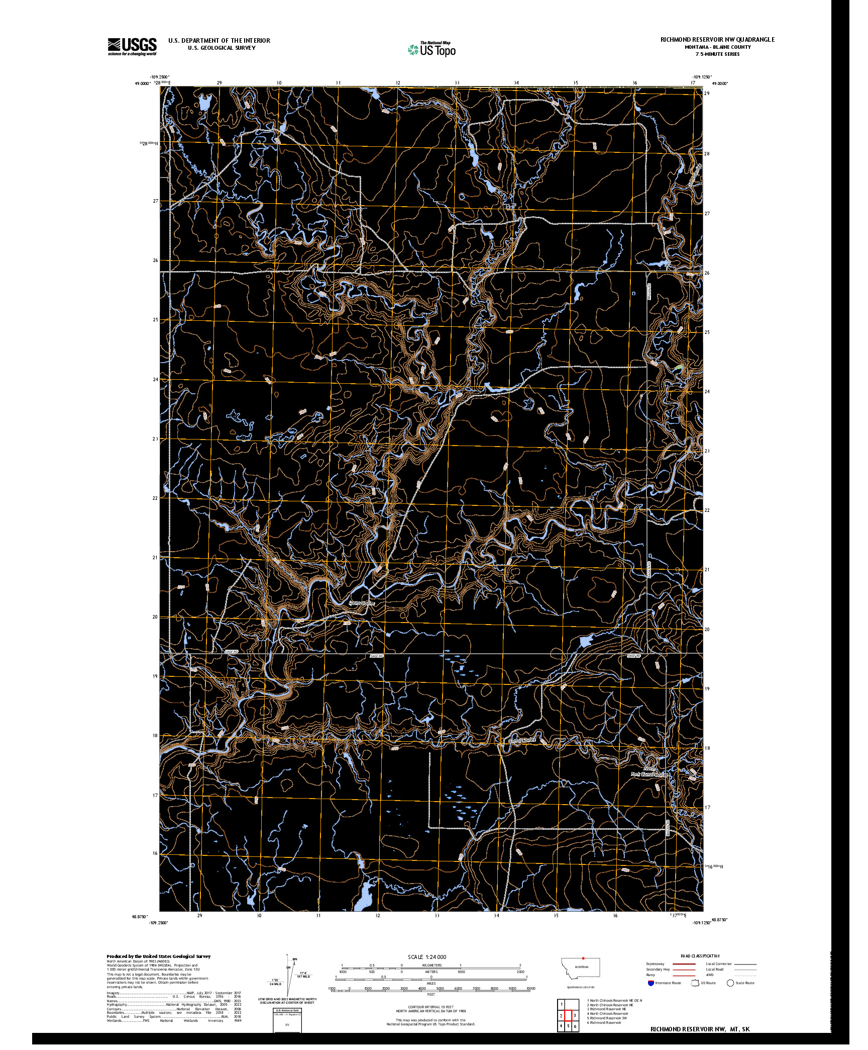 US TOPO 7.5-MINUTE MAP FOR RICHMOND RESERVOIR NW, MT,SK