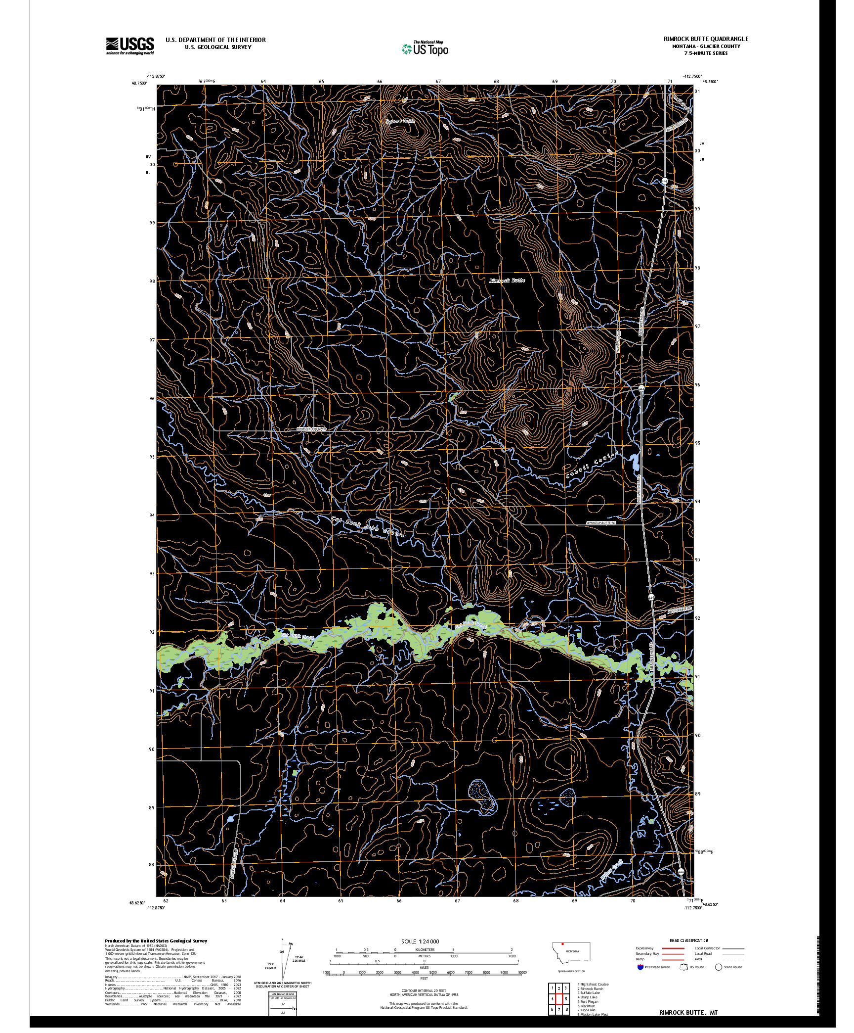 US TOPO 7.5-MINUTE MAP FOR RIMROCK BUTTE, MT