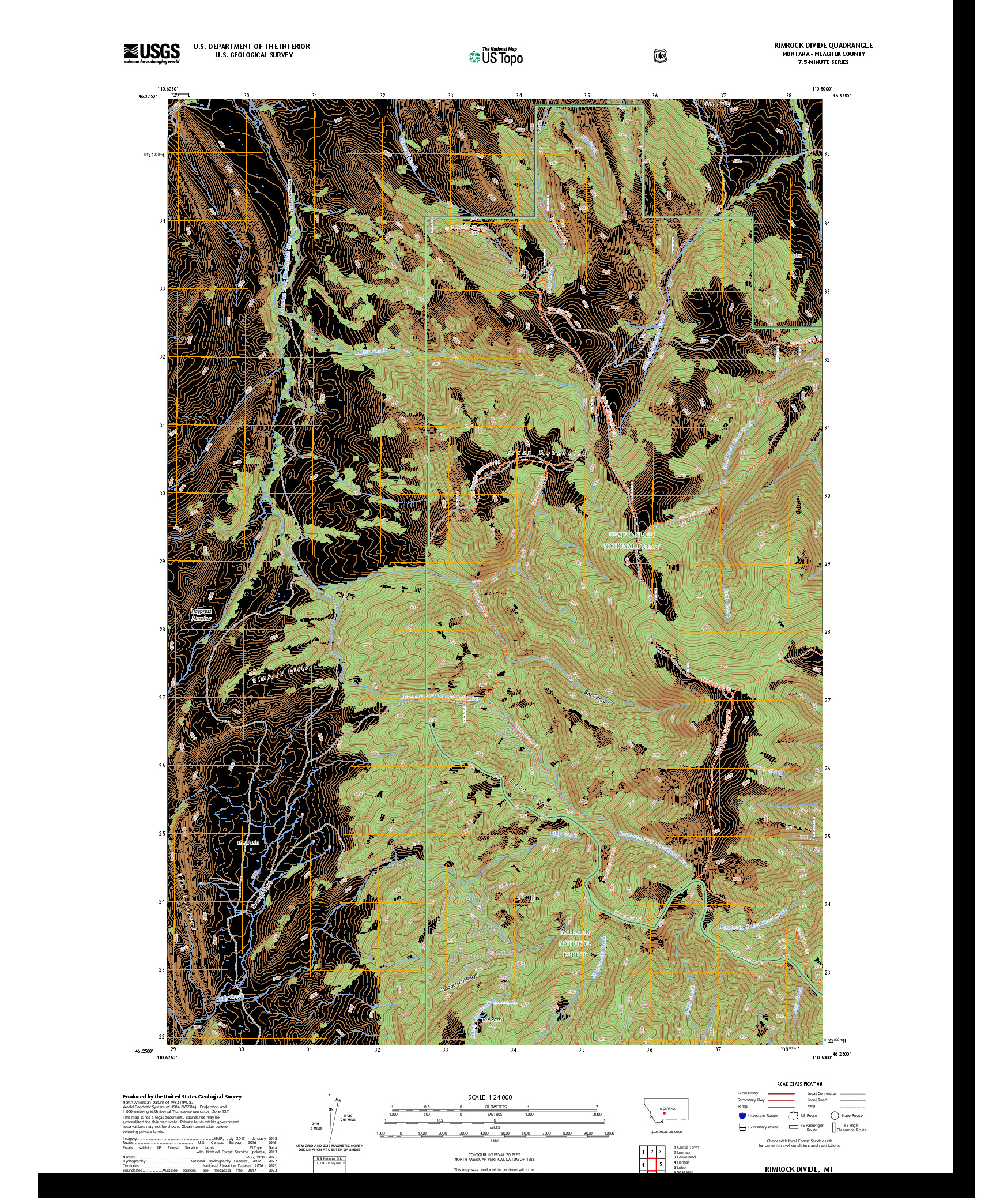 US TOPO 7.5-MINUTE MAP FOR RIMROCK DIVIDE, MT