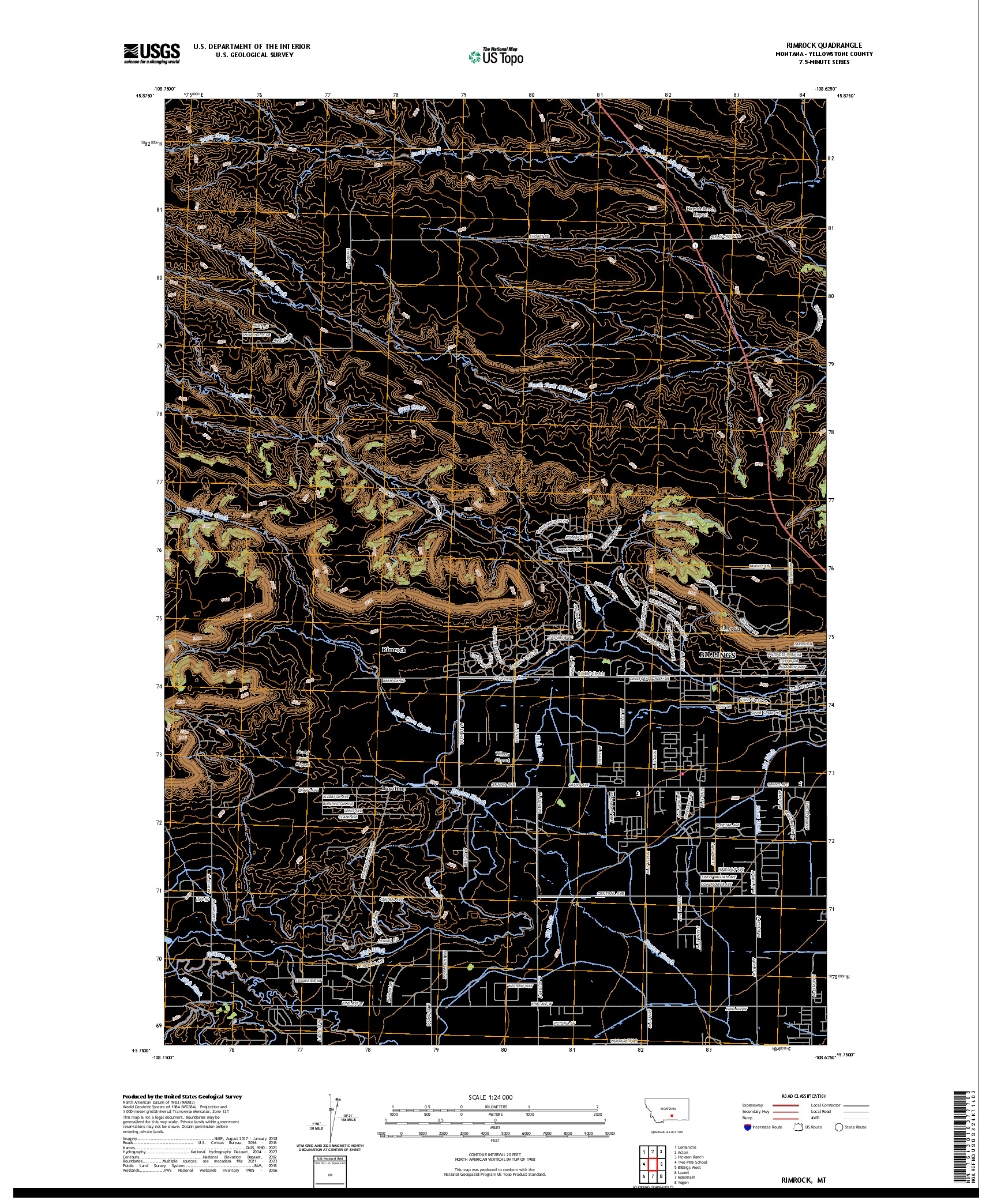 US TOPO 7.5-MINUTE MAP FOR RIMROCK, MT