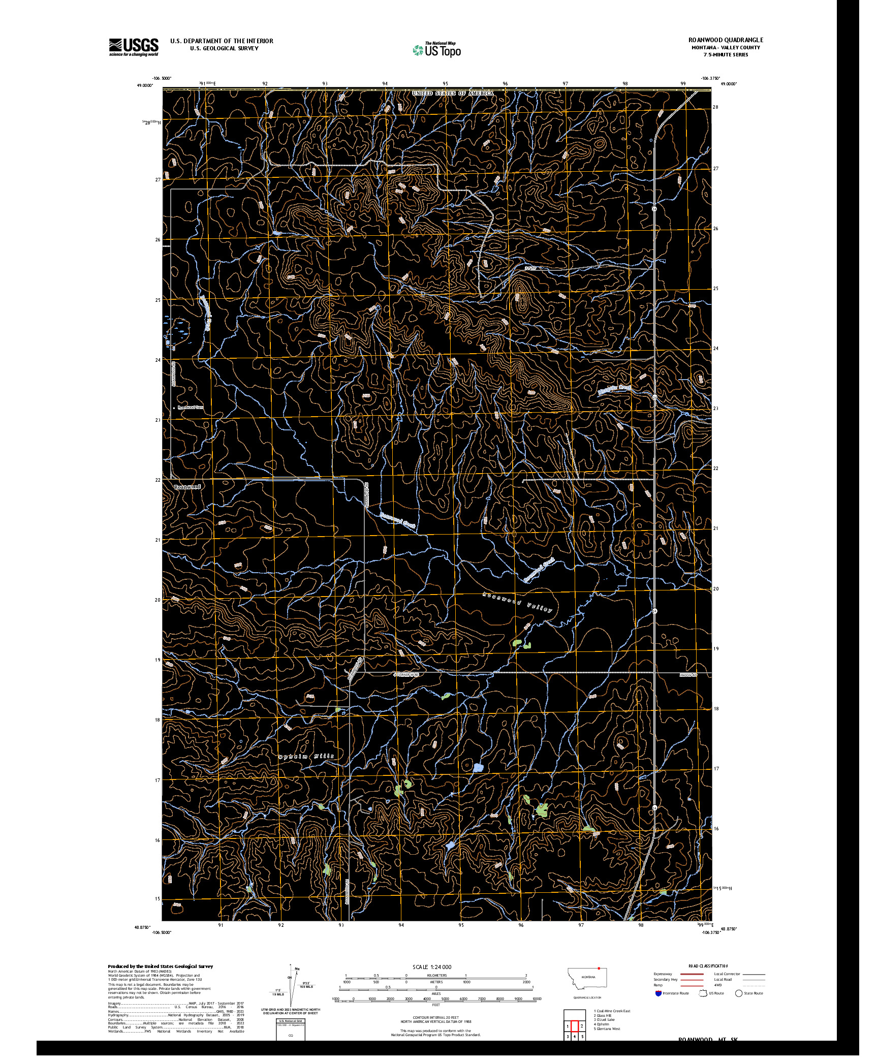 US TOPO 7.5-MINUTE MAP FOR ROANWOOD, MT,SK