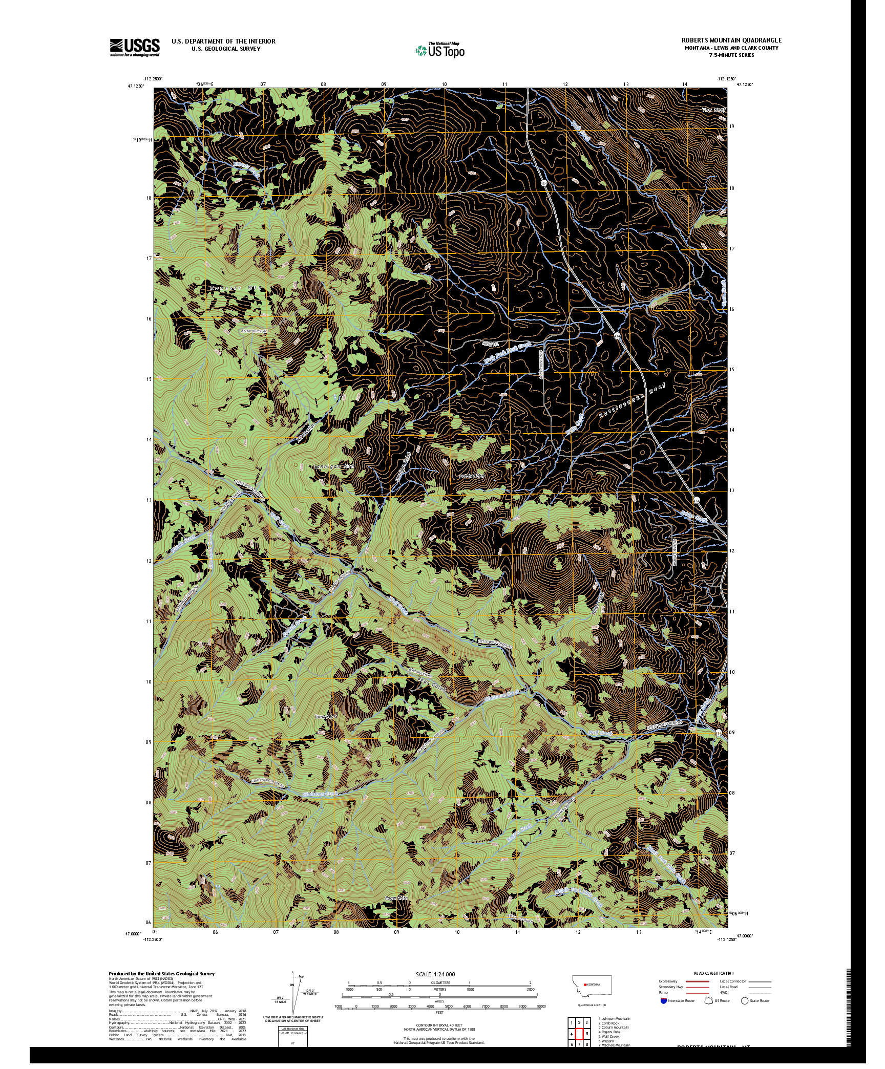 US TOPO 7.5-MINUTE MAP FOR ROBERTS MOUNTAIN, MT