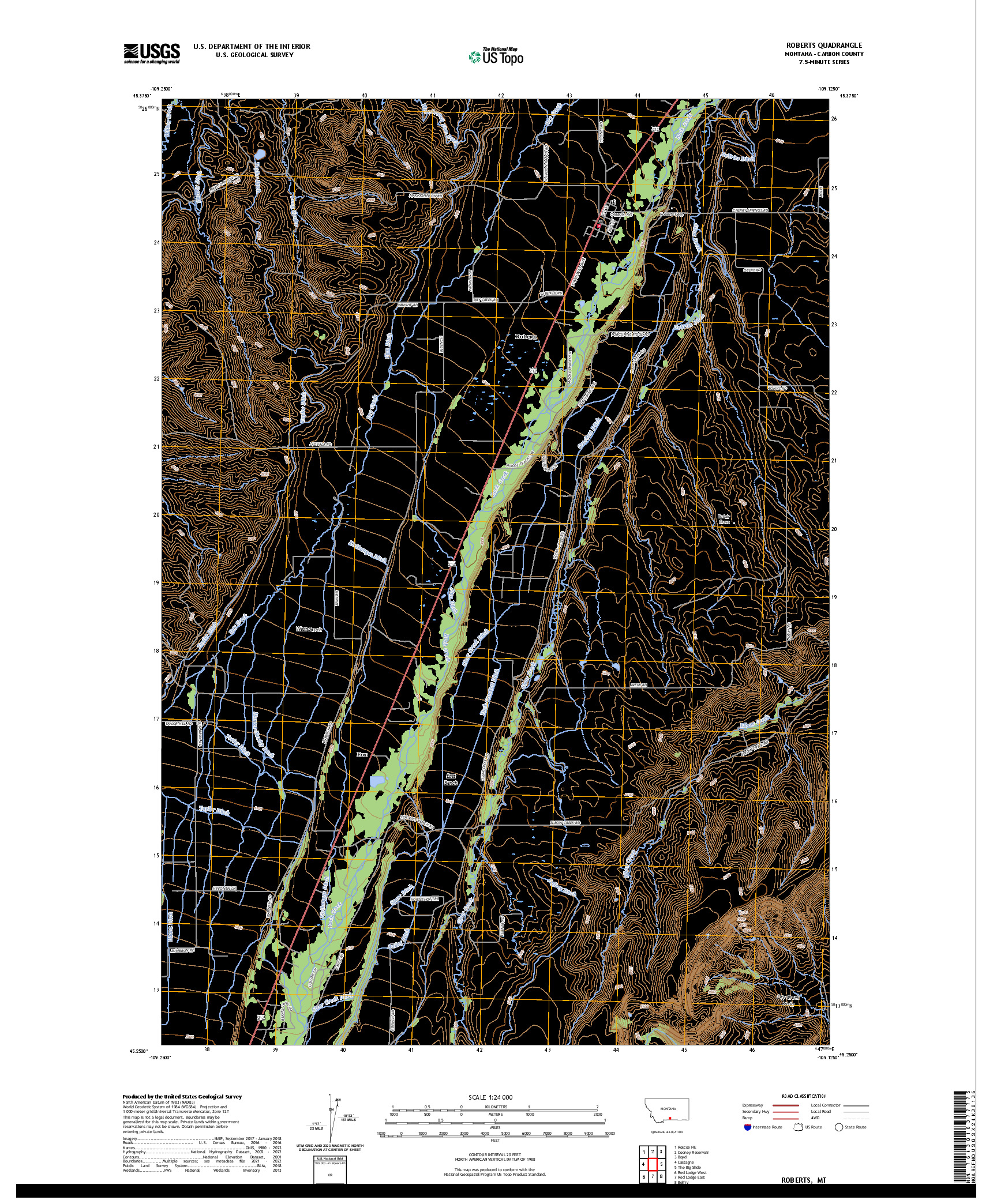 US TOPO 7.5-MINUTE MAP FOR ROBERTS, MT