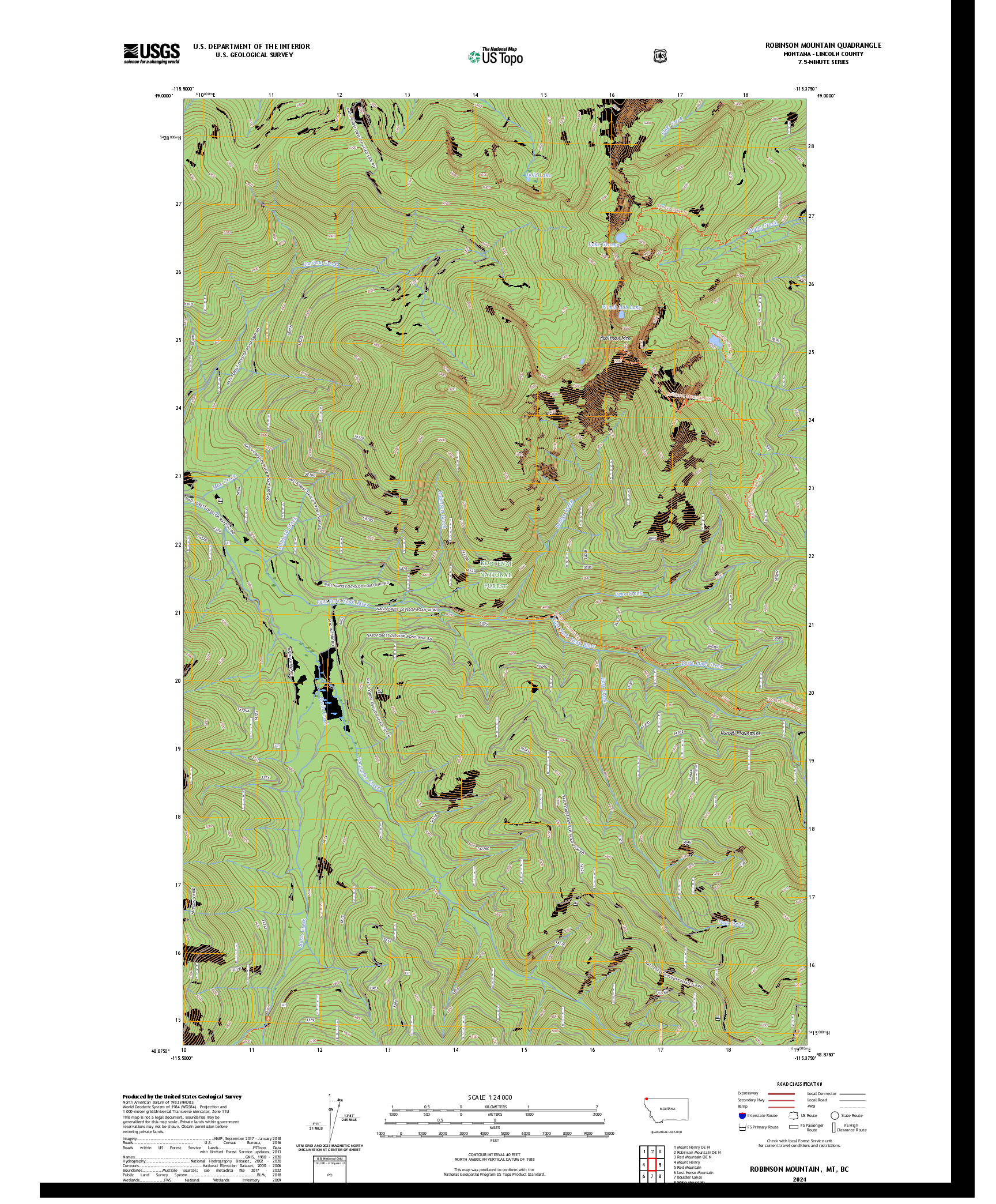 US TOPO 7.5-MINUTE MAP FOR ROBINSON MOUNTAIN, MT,BC