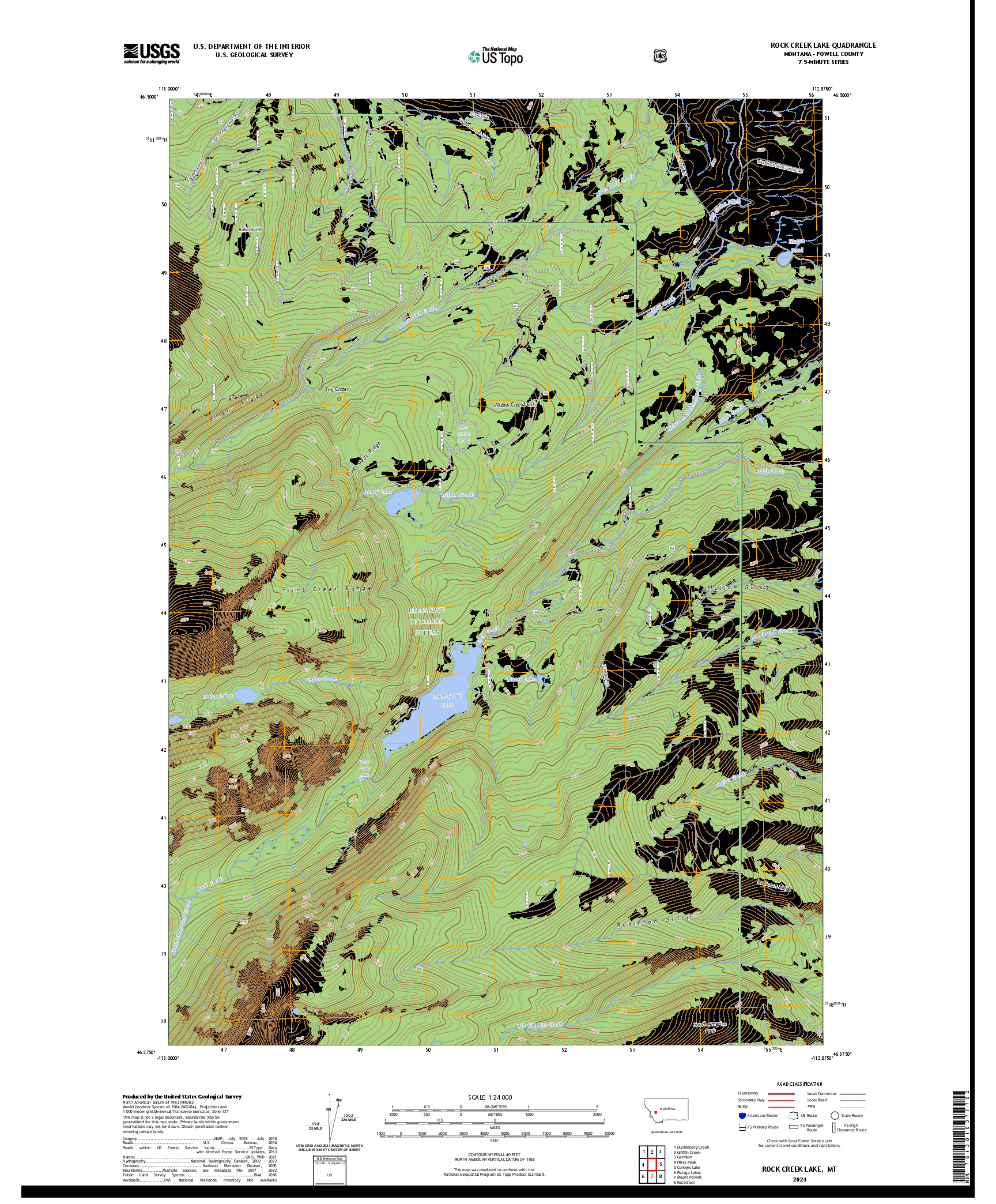 US TOPO 7.5-MINUTE MAP FOR ROCK CREEK LAKE, MT