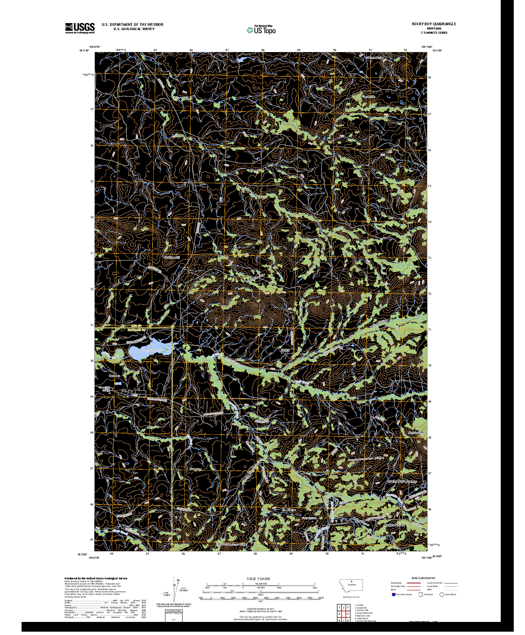 US TOPO 7.5-MINUTE MAP FOR ROCKY BOY, MT