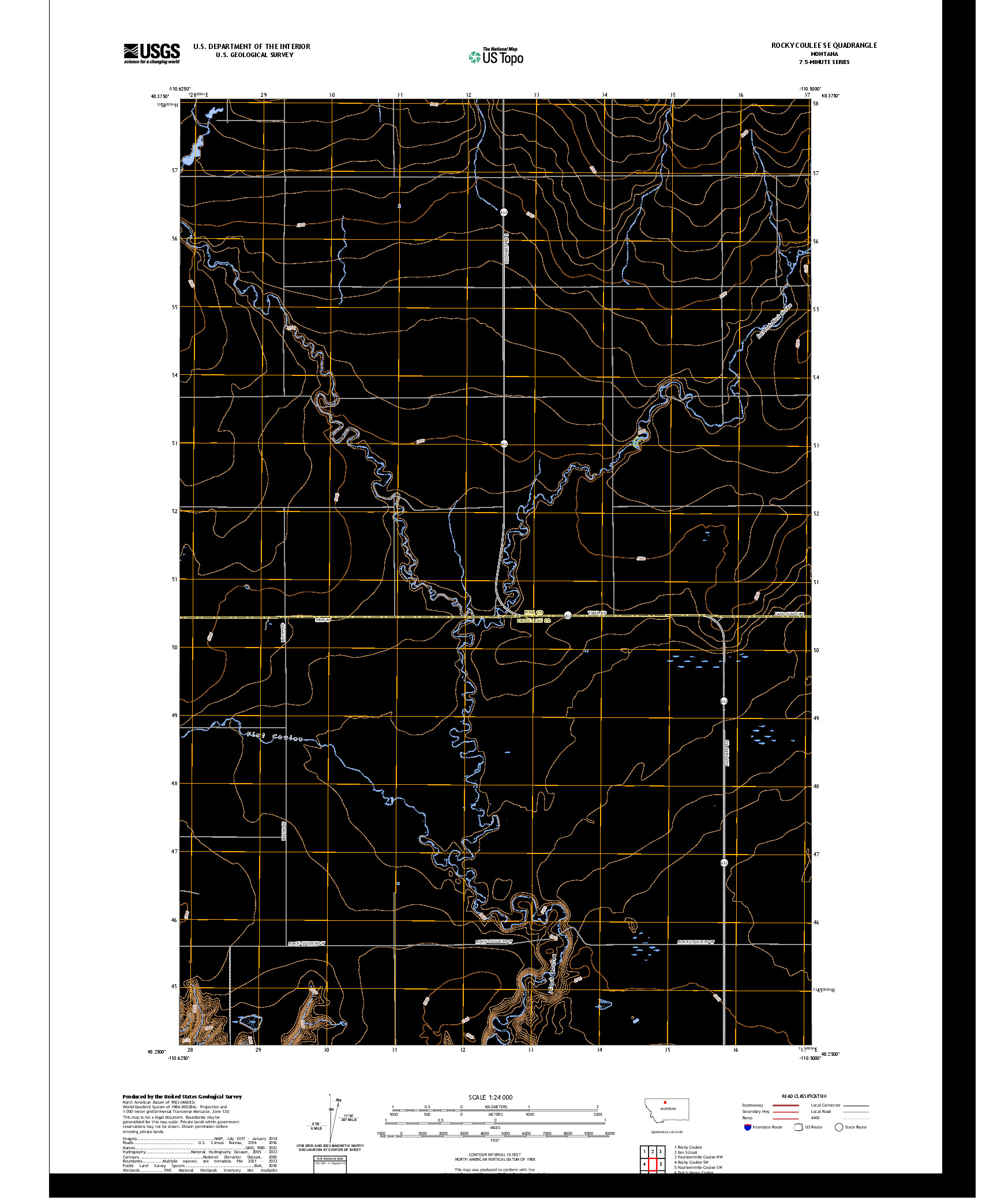 US TOPO 7.5-MINUTE MAP FOR ROCKY COULEE SE, MT
