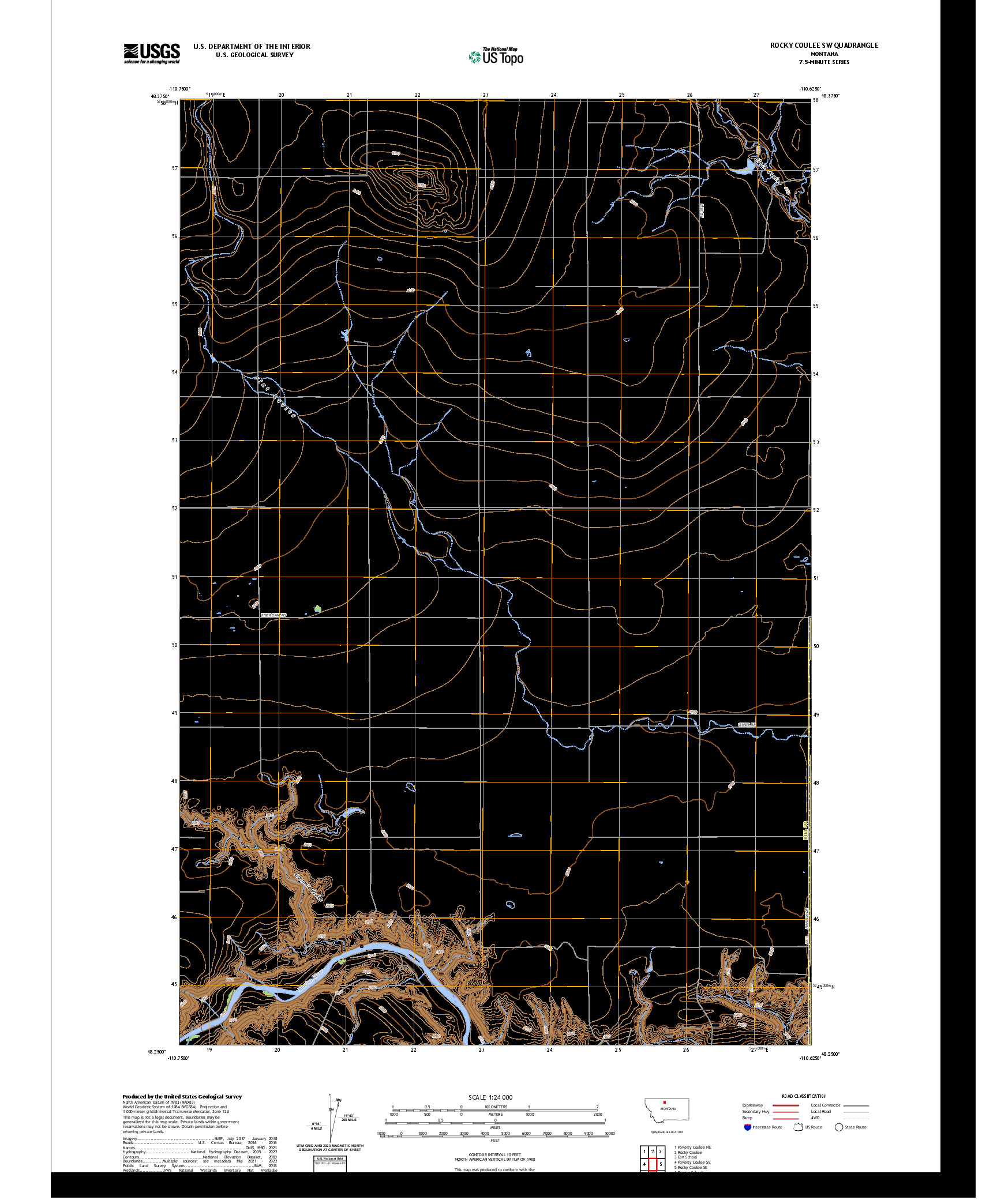 US TOPO 7.5-MINUTE MAP FOR ROCKY COULEE SW, MT