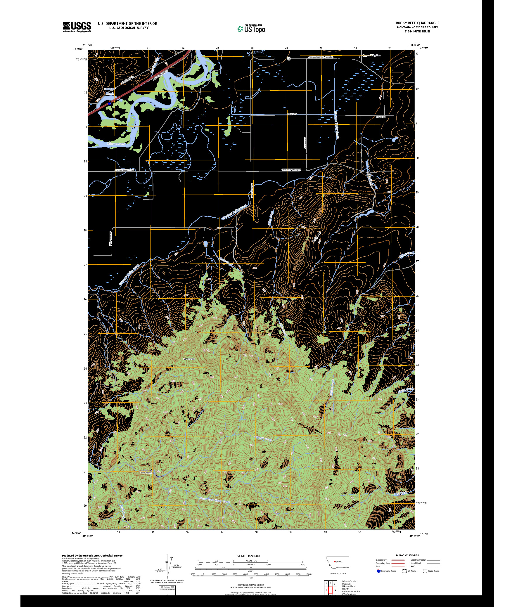 US TOPO 7.5-MINUTE MAP FOR ROCKY REEF, MT