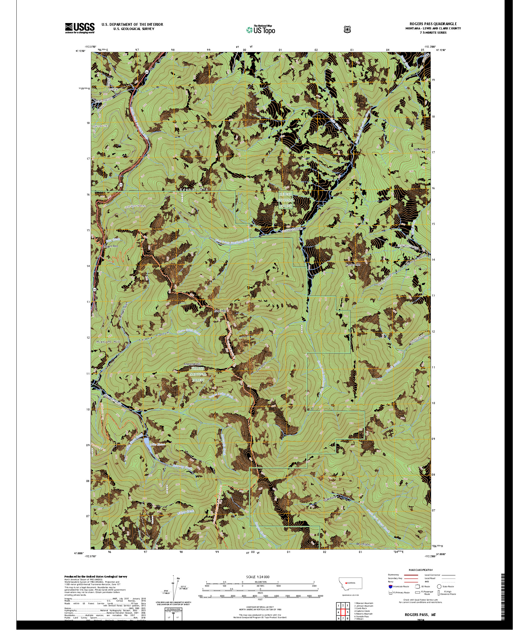 US TOPO 7.5-MINUTE MAP FOR ROGERS PASS, MT
