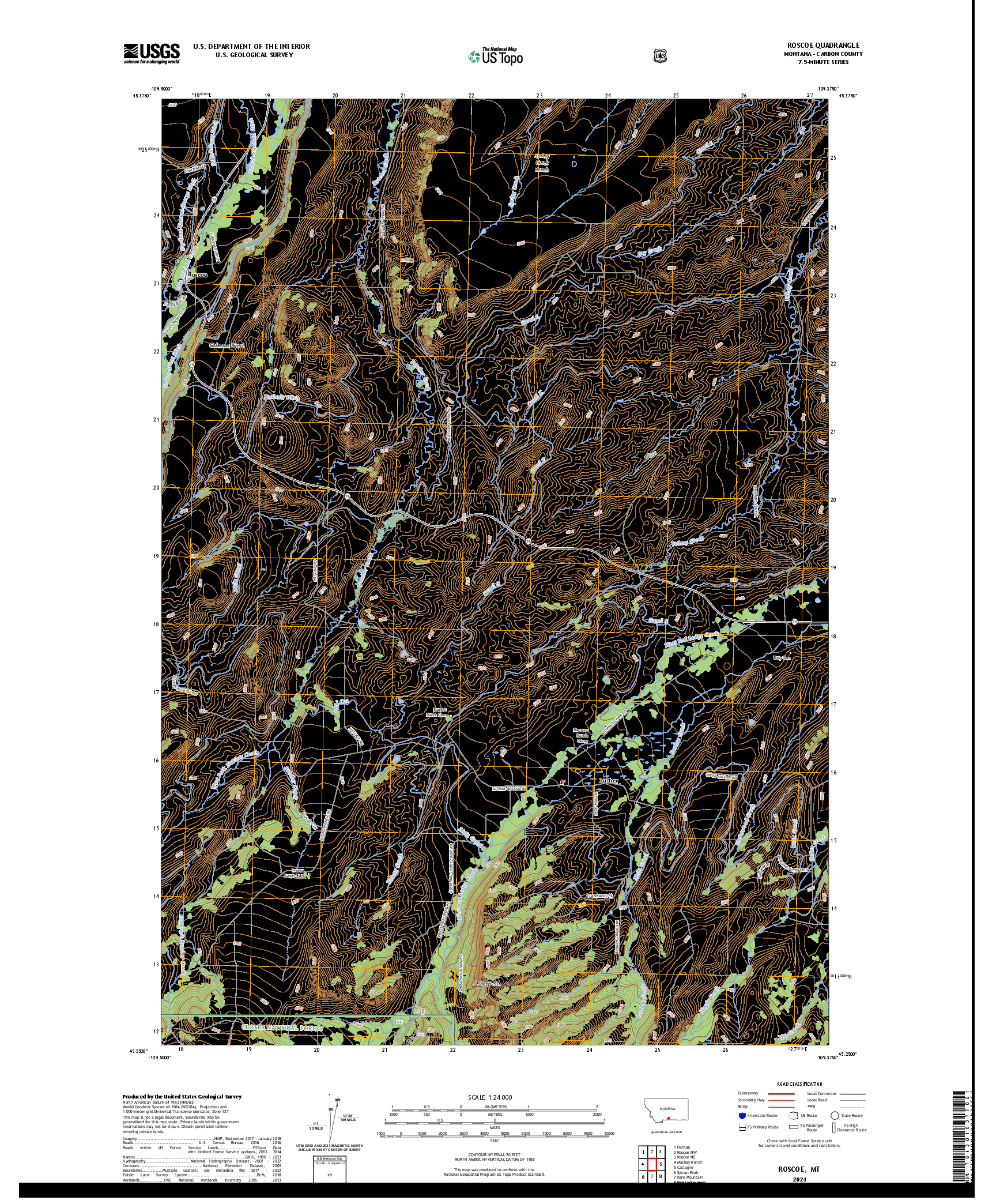US TOPO 7.5-MINUTE MAP FOR ROSCOE, MT
