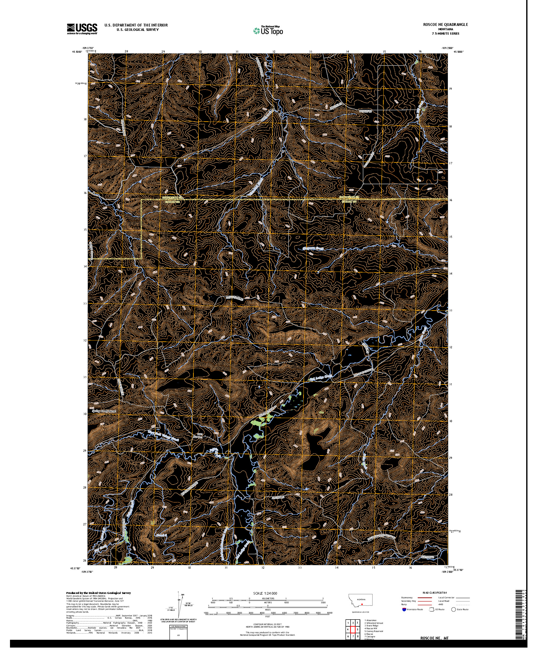 US TOPO 7.5-MINUTE MAP FOR ROSCOE NE, MT