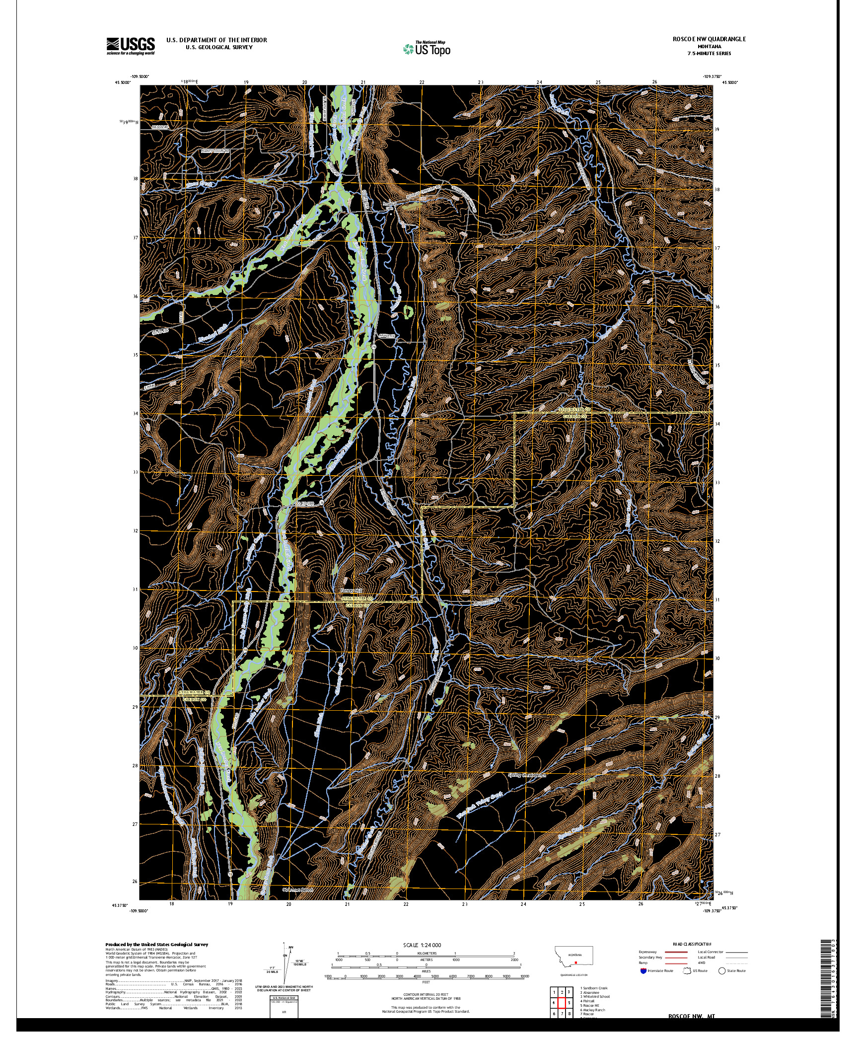 US TOPO 7.5-MINUTE MAP FOR ROSCOE NW, MT