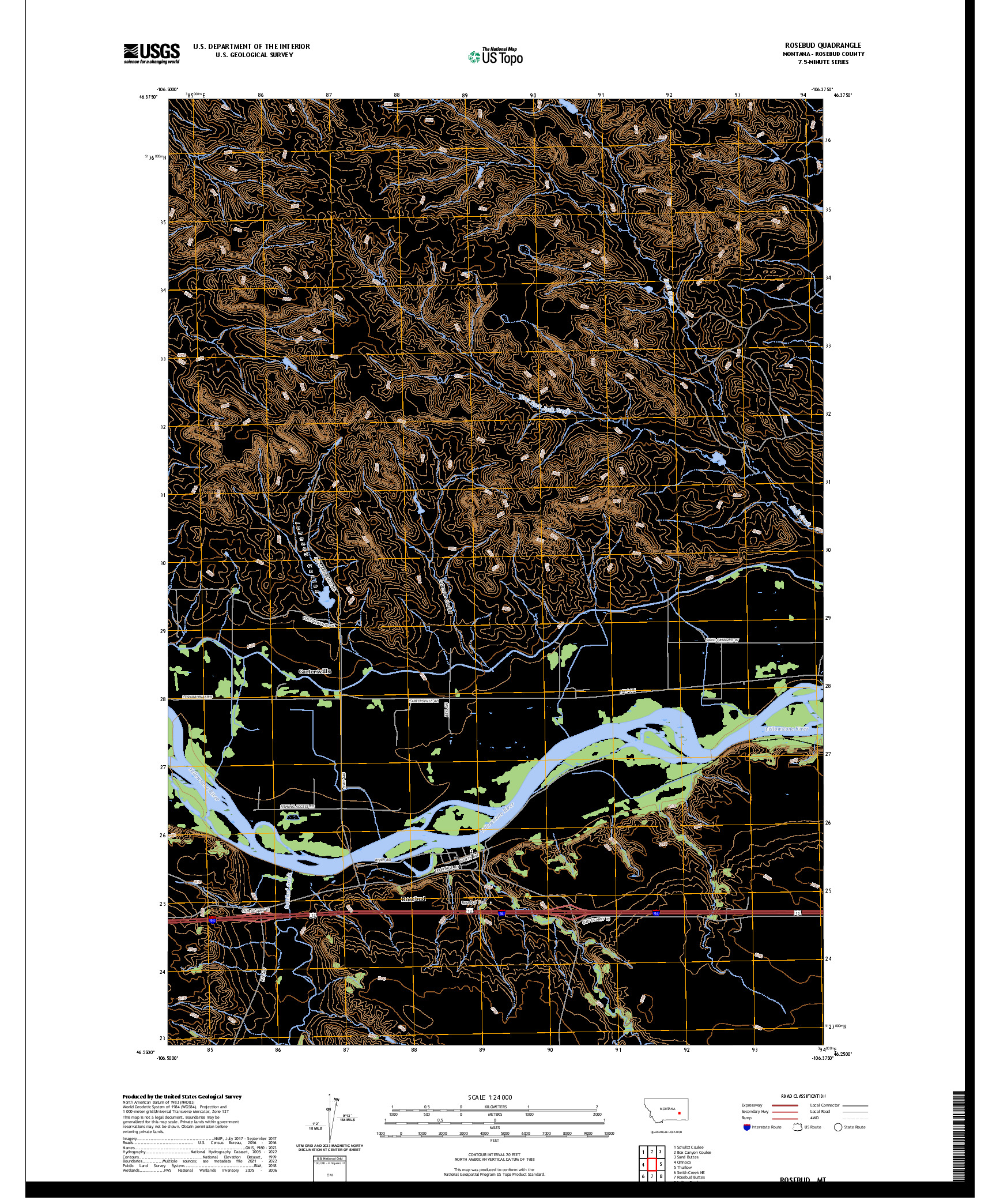 US TOPO 7.5-MINUTE MAP FOR ROSEBUD, MT