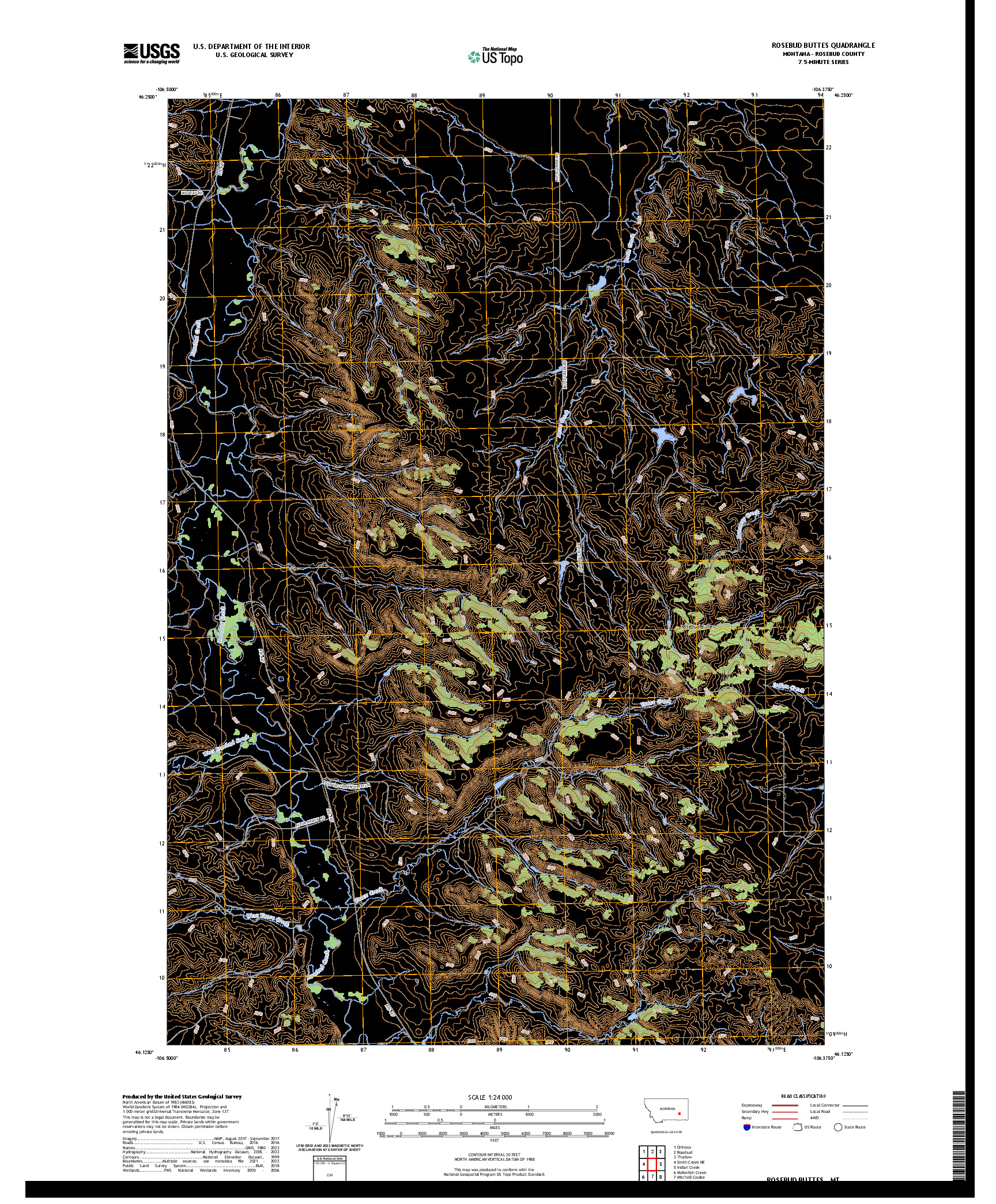 US TOPO 7.5-MINUTE MAP FOR ROSEBUD BUTTES, MT