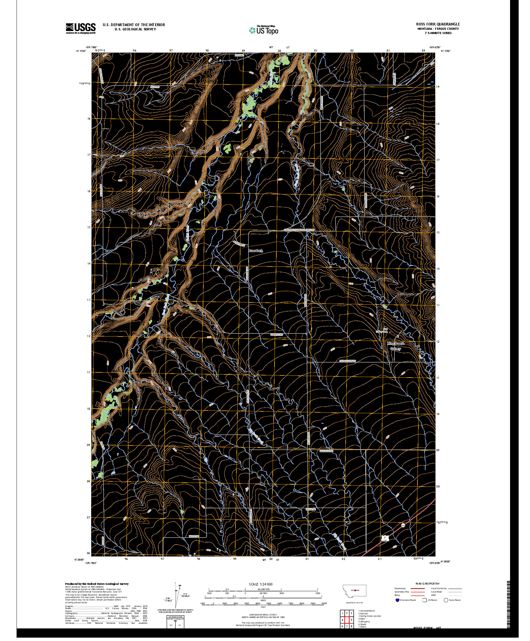 US TOPO 7.5-MINUTE MAP FOR ROSS FORK, MT