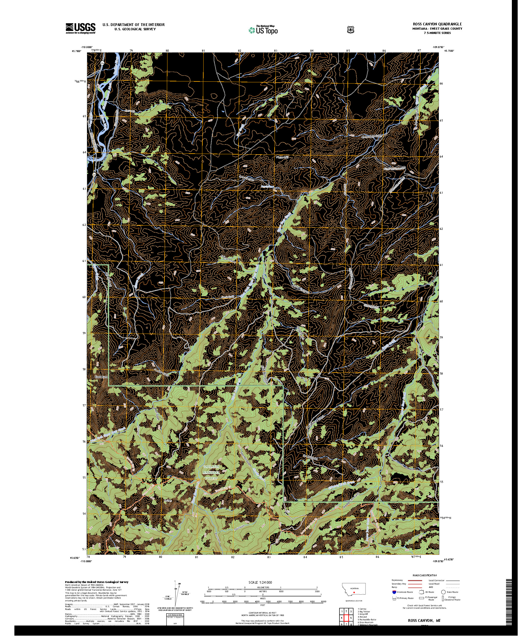 US TOPO 7.5-MINUTE MAP FOR ROSS CANYON, MT