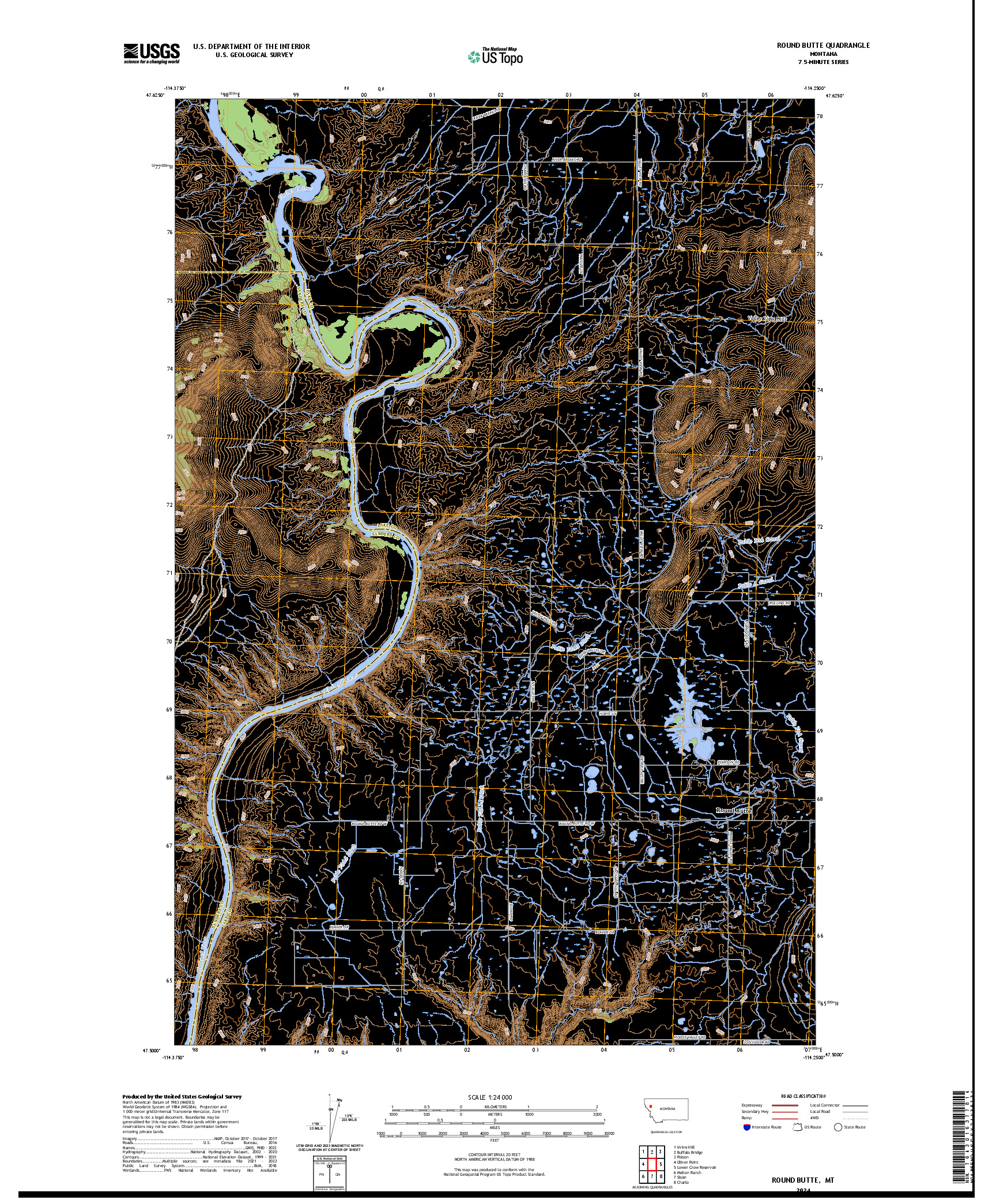 US TOPO 7.5-MINUTE MAP FOR ROUND BUTTE, MT