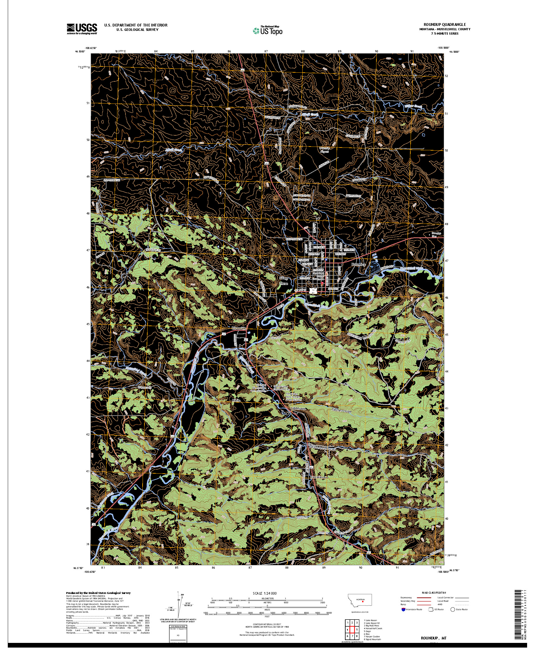 US TOPO 7.5-MINUTE MAP FOR ROUNDUP, MT