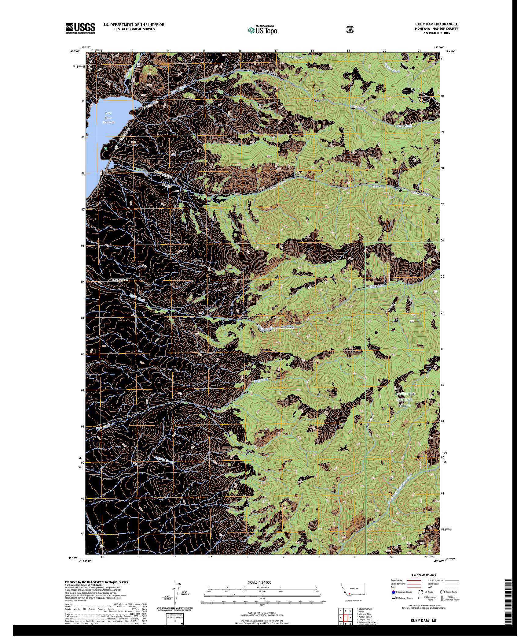 US TOPO 7.5-MINUTE MAP FOR RUBY DAM, MT