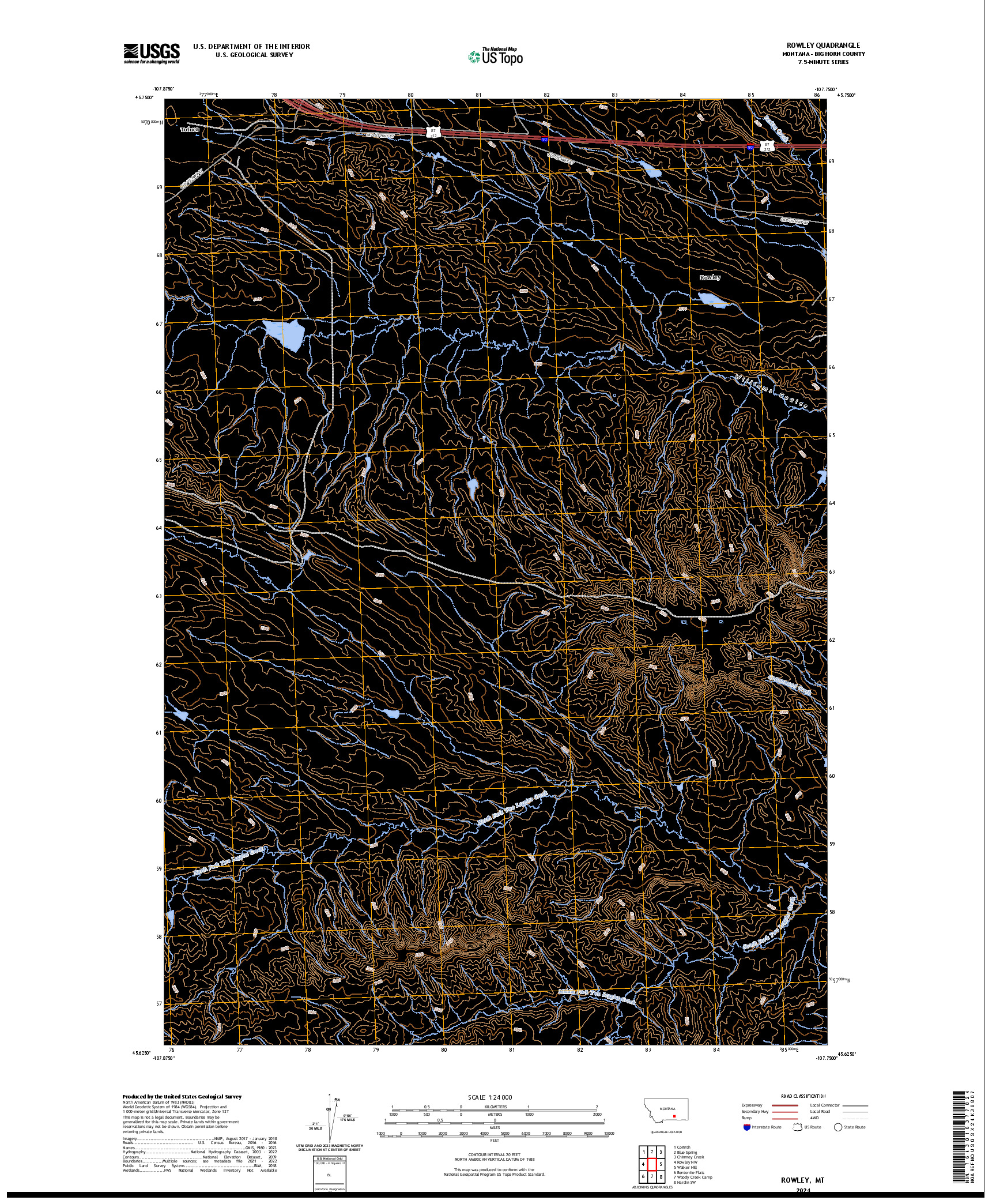 US TOPO 7.5-MINUTE MAP FOR ROWLEY, MT