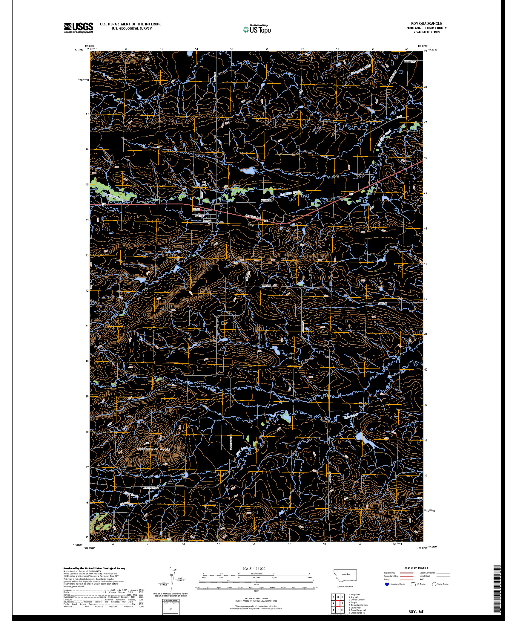 US TOPO 7.5-MINUTE MAP FOR ROY, MT