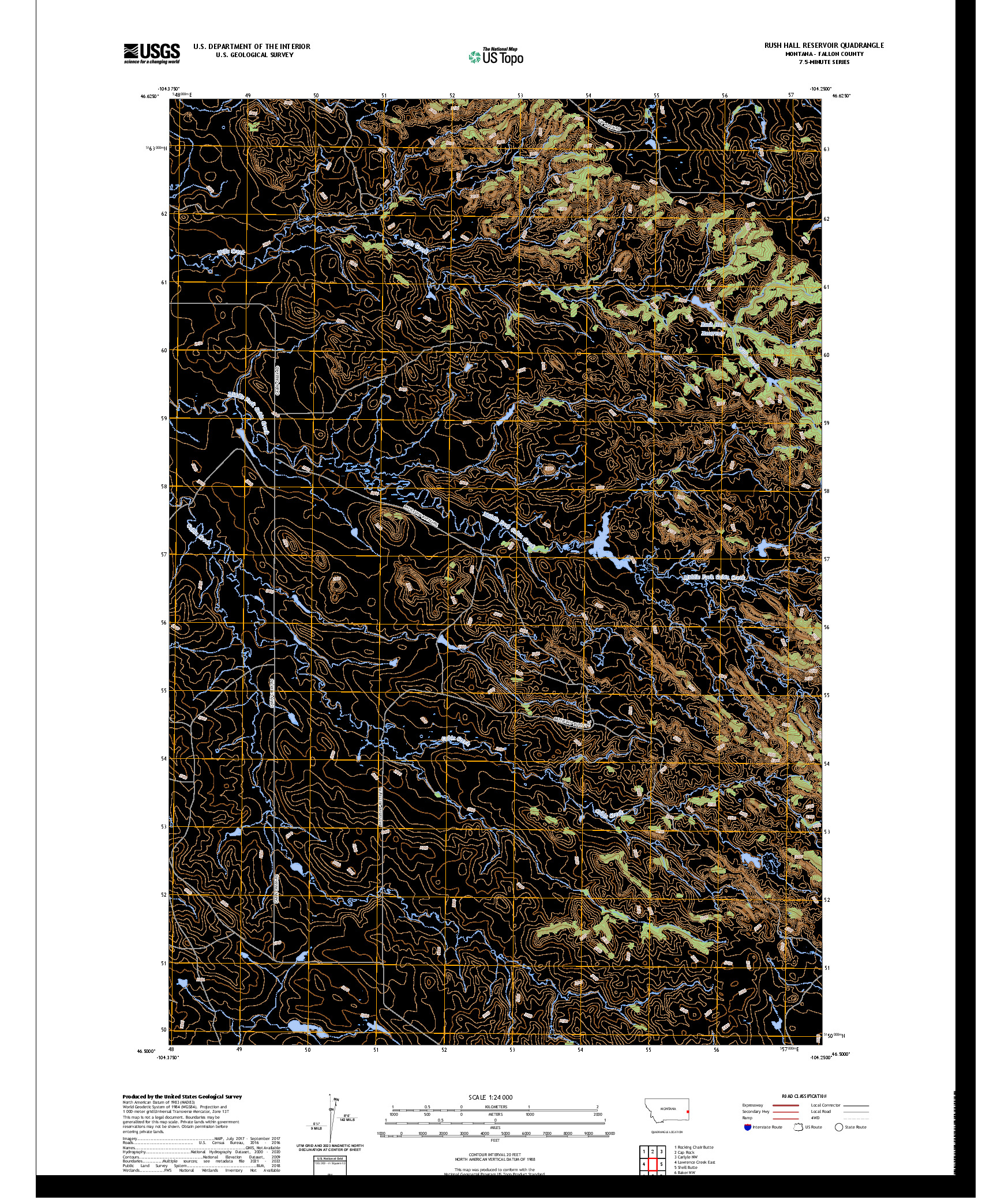 US TOPO 7.5-MINUTE MAP FOR RUSH HALL RESERVOIR, MT
