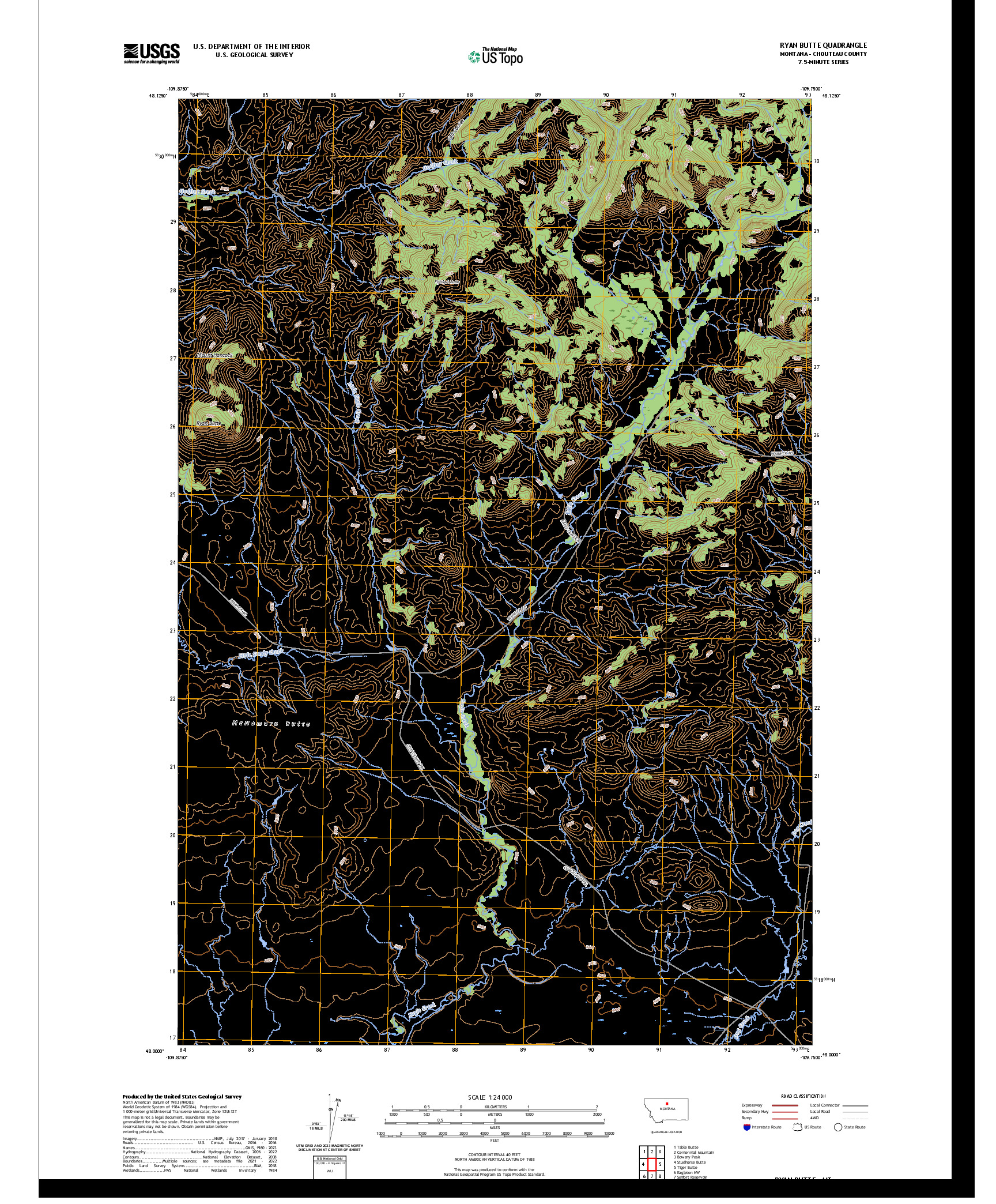 US TOPO 7.5-MINUTE MAP FOR RYAN BUTTE, MT