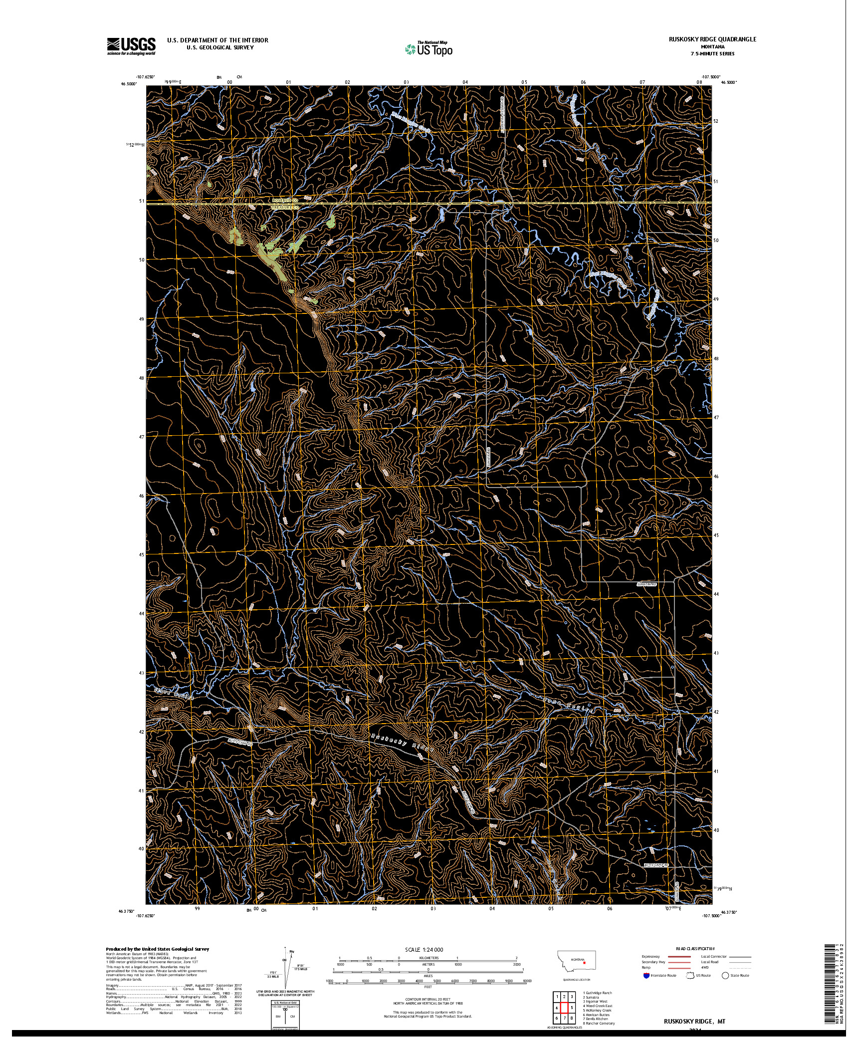 US TOPO 7.5-MINUTE MAP FOR RUSKOSKY RIDGE, MT
