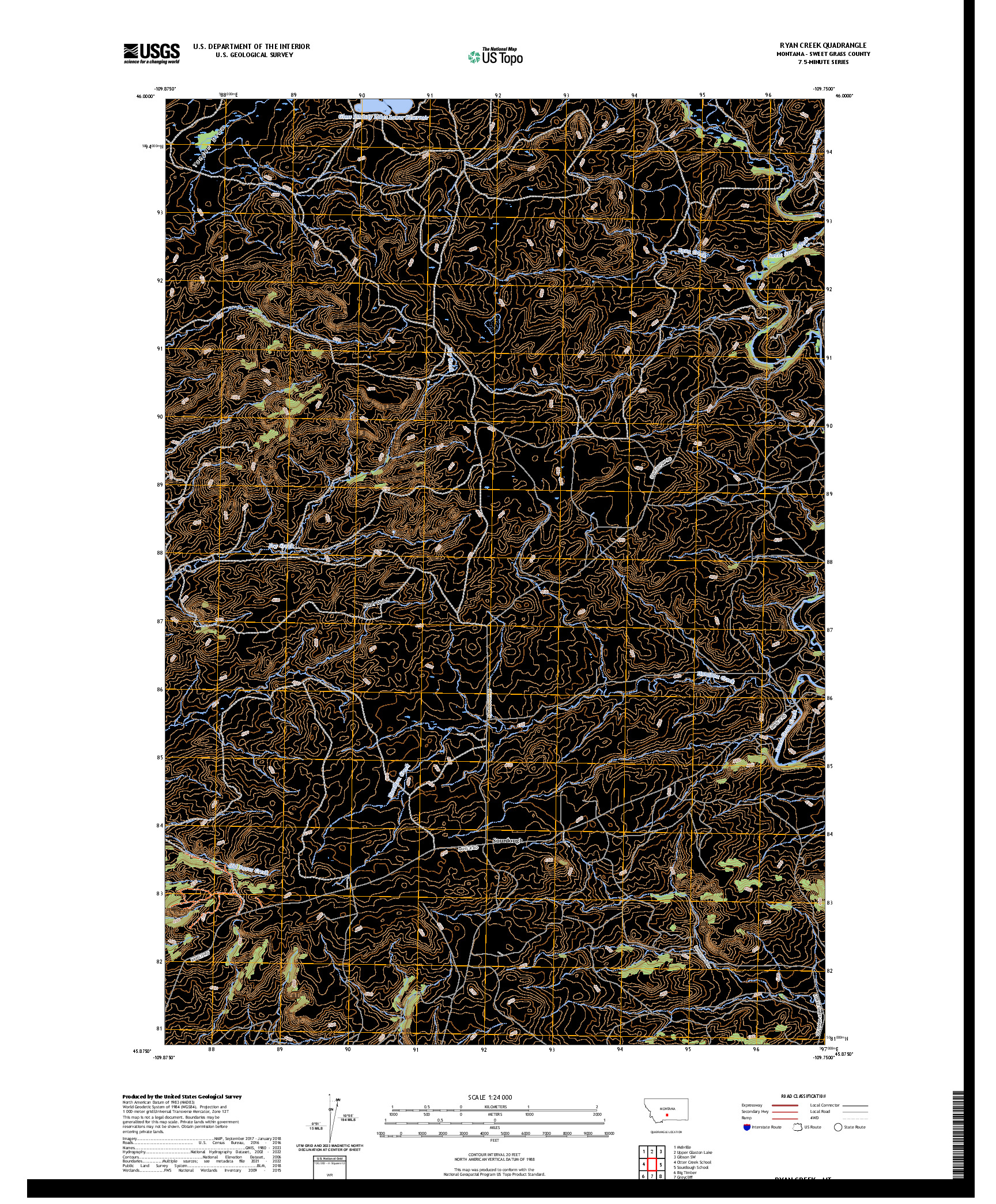 US TOPO 7.5-MINUTE MAP FOR RYAN CREEK, MT