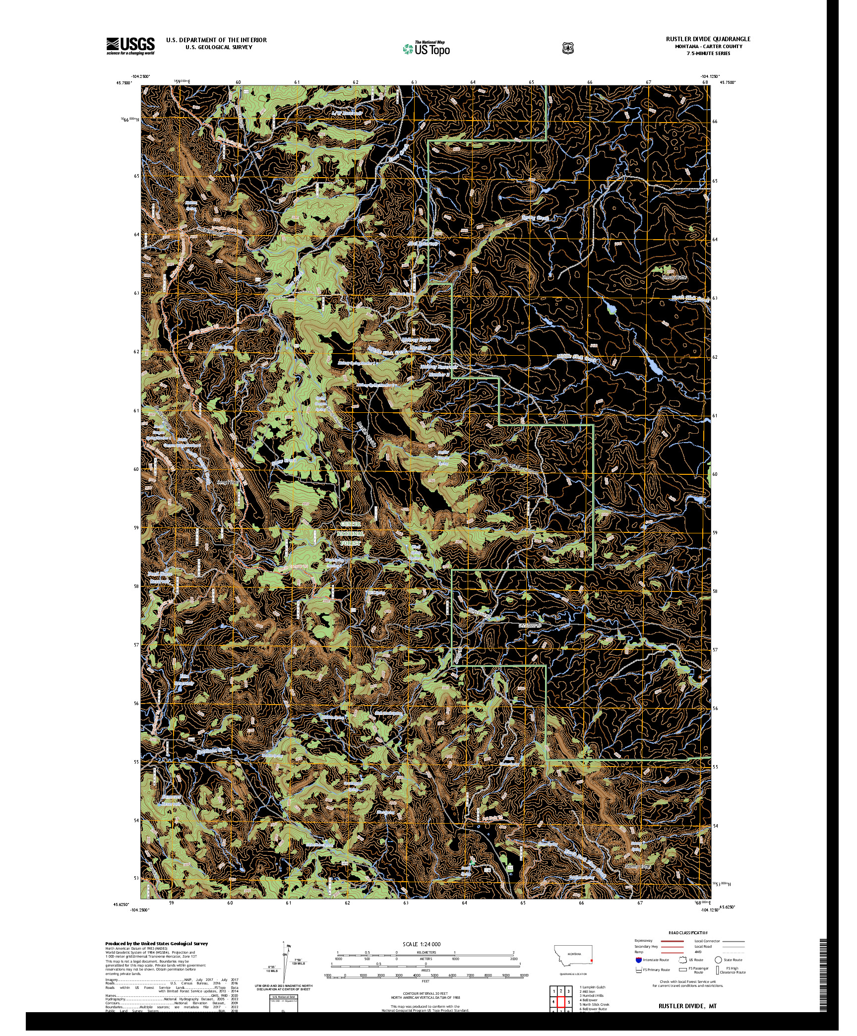 US TOPO 7.5-MINUTE MAP FOR RUSTLER DIVIDE, MT