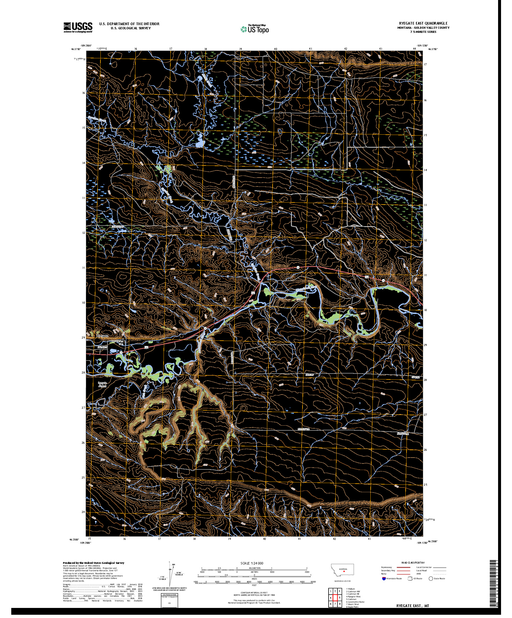 US TOPO 7.5-MINUTE MAP FOR RYEGATE EAST, MT