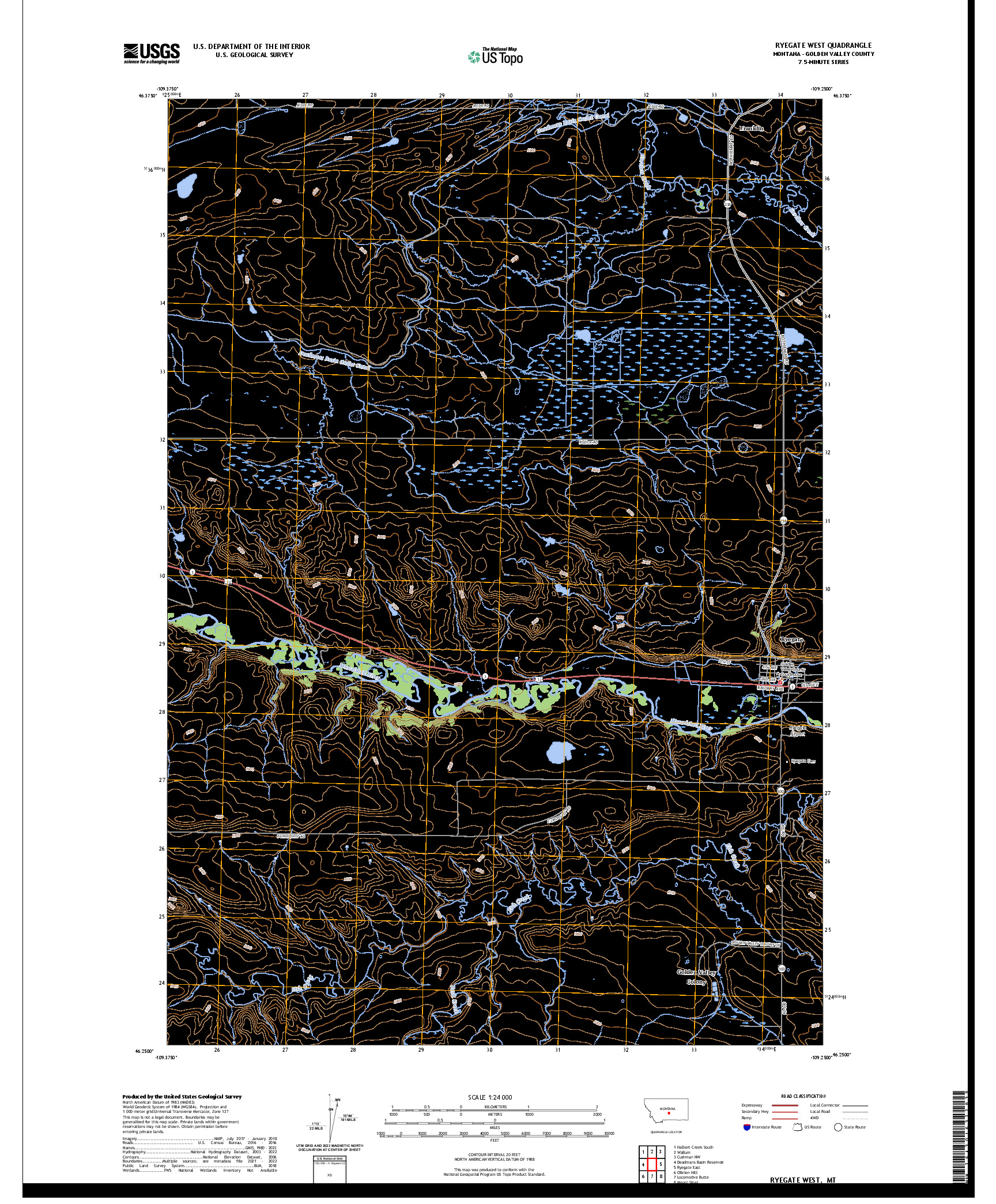 US TOPO 7.5-MINUTE MAP FOR RYEGATE WEST, MT